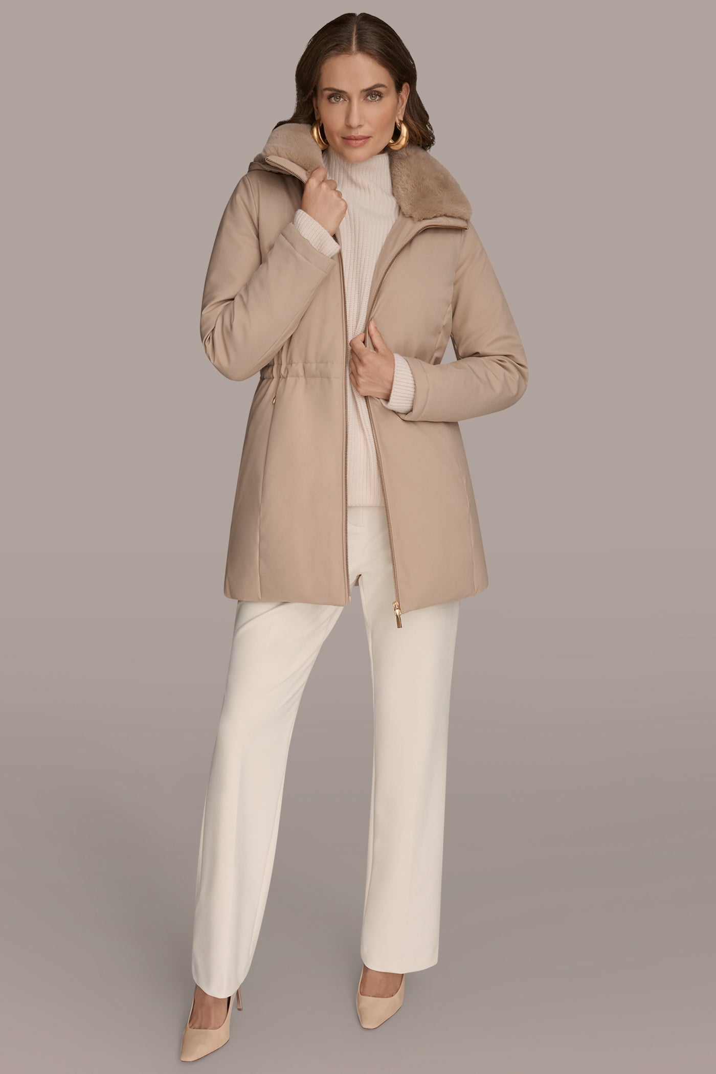 Barley FAUX FUR LINED PUFFER Donna Karan
