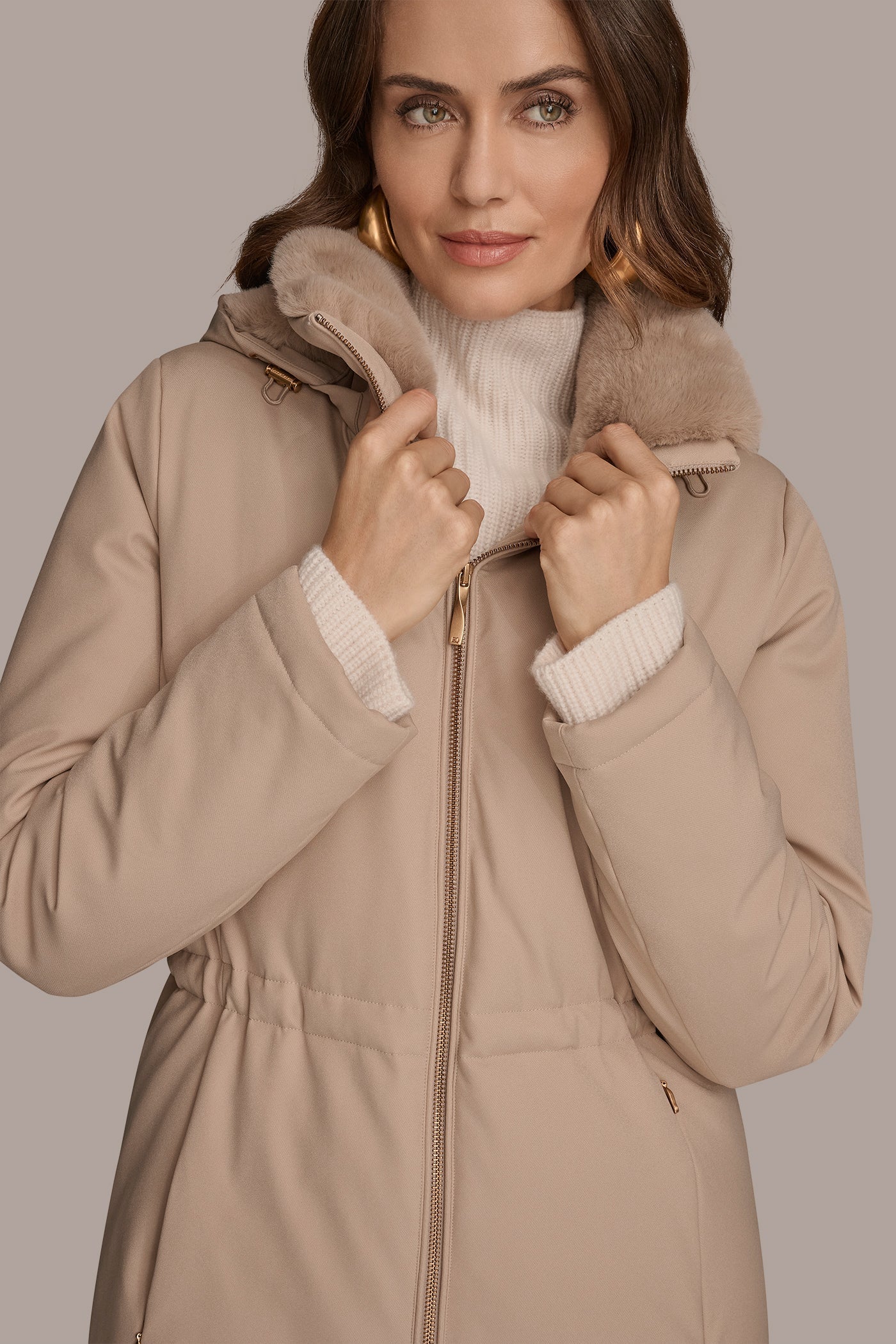 Barley FAUX FUR LINED PUFFER Donna Karan