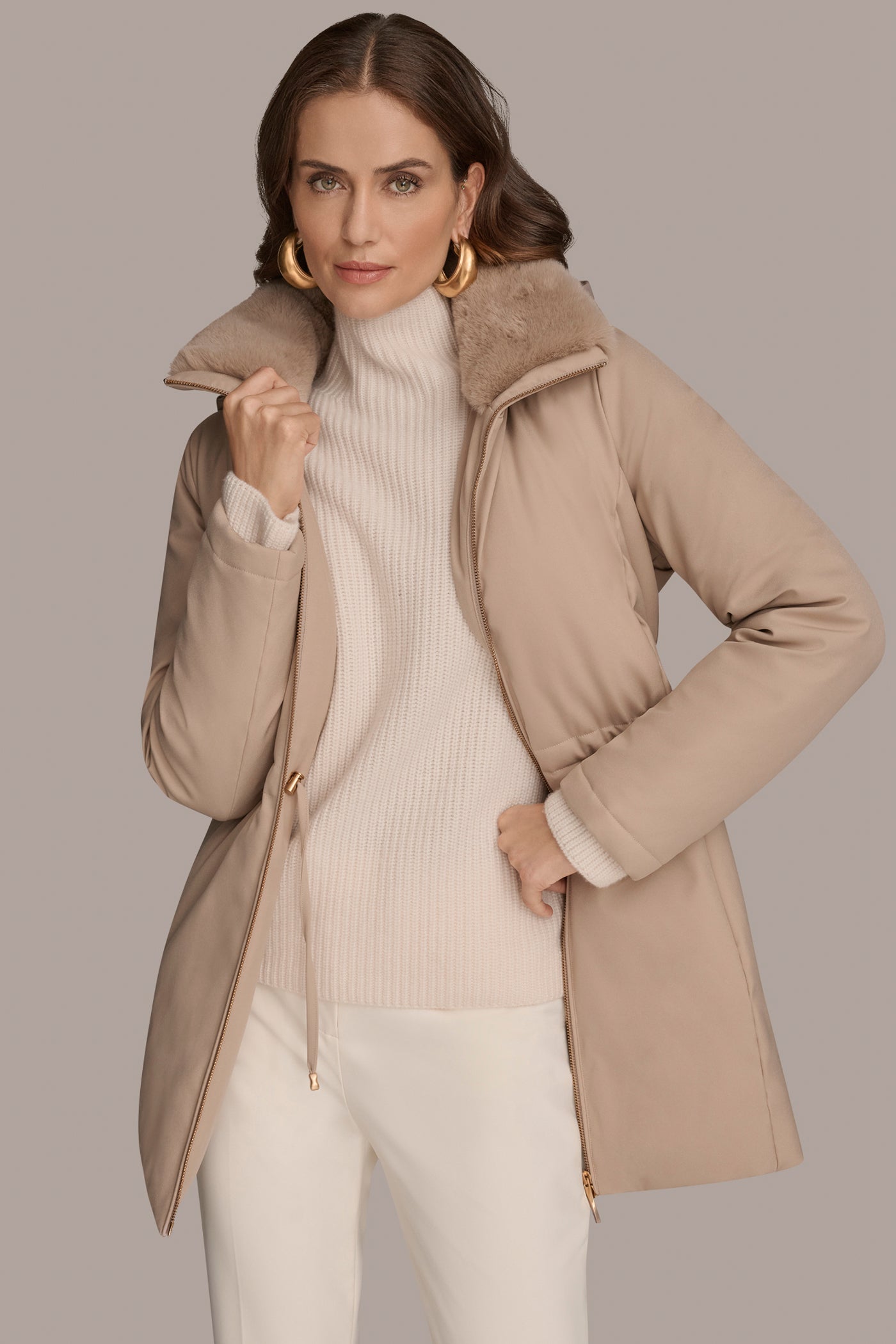 Barley FAUX FUR LINED PUFFER Donna Karan