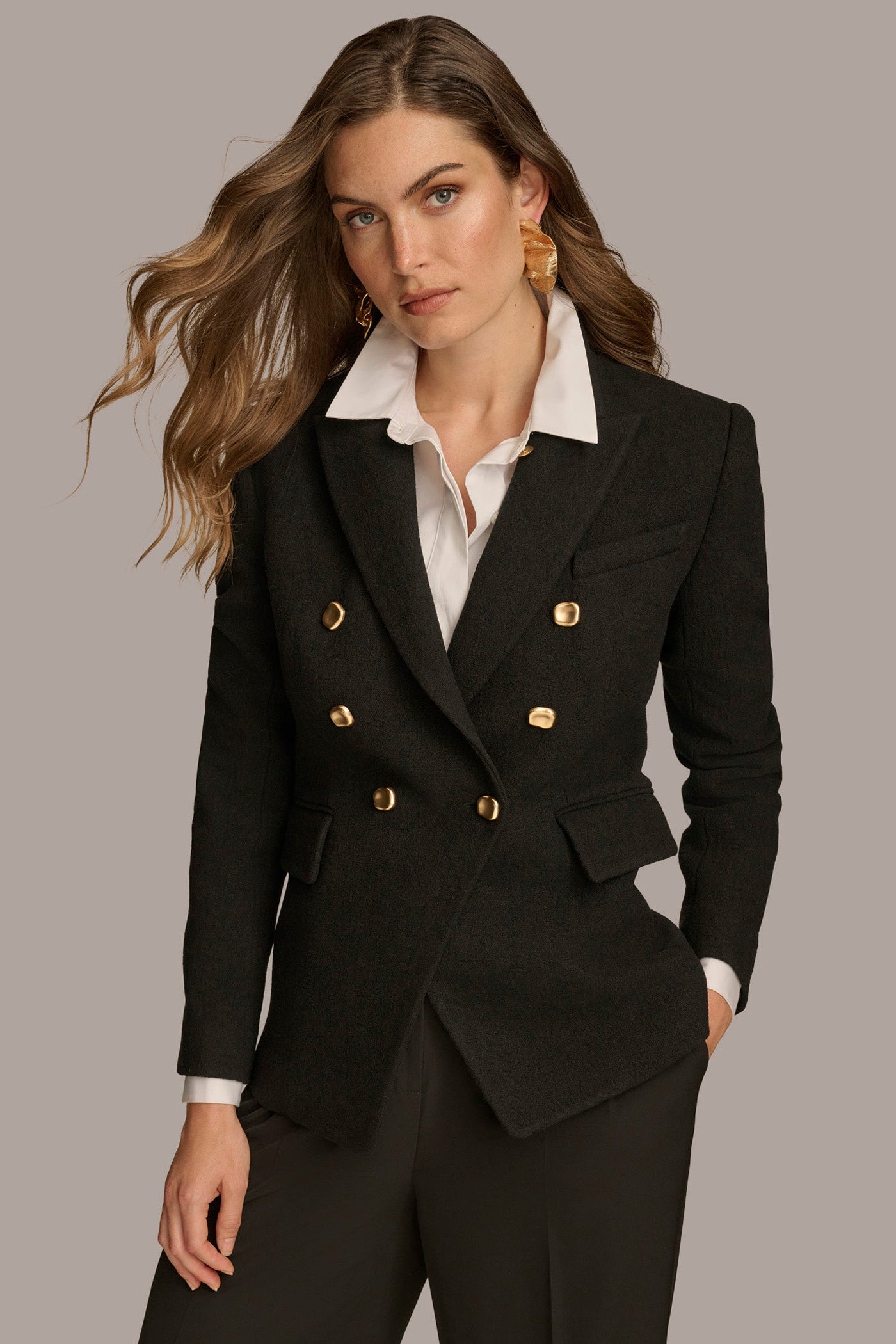 Black WOOL BLAZER JACKET Donna Karan