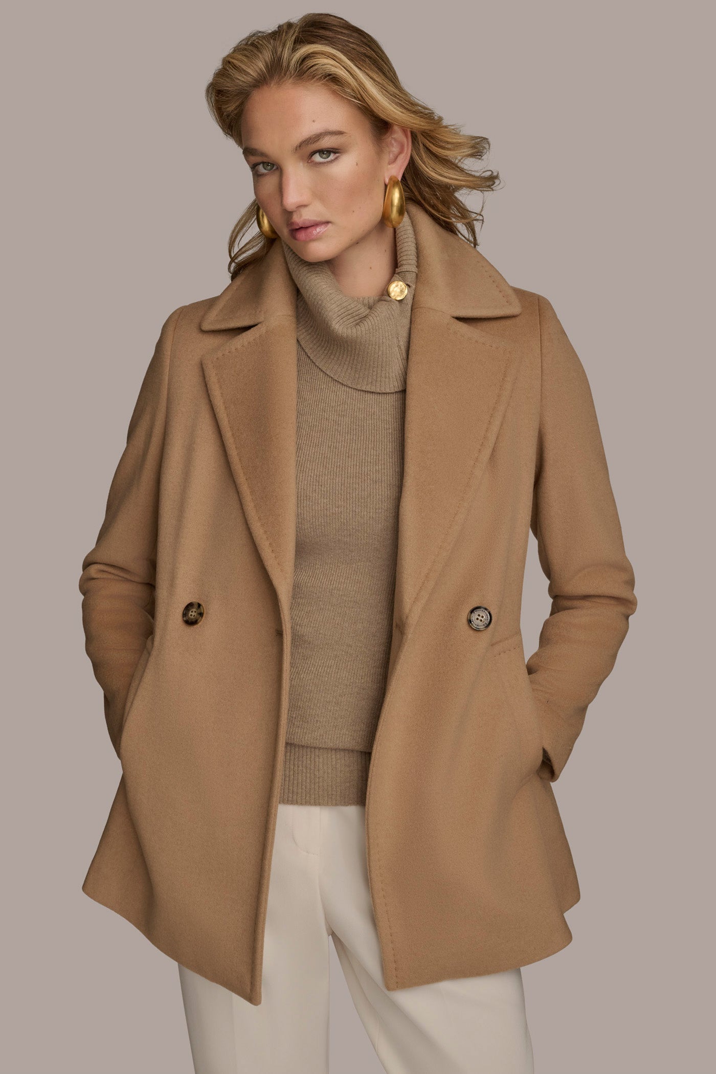 CAMEL WOOL PEACOAT Donna Karan