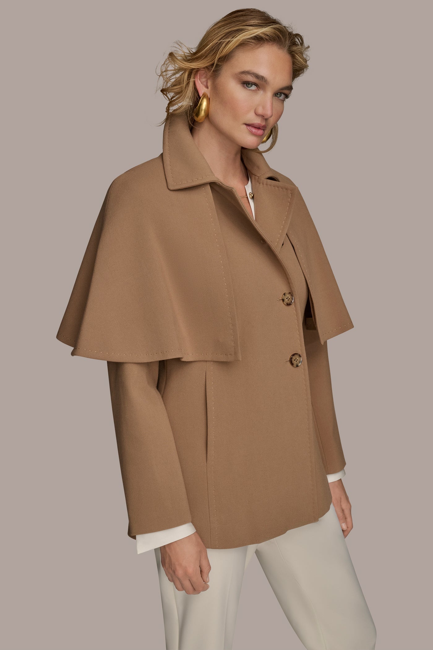 CAMEL WATER REPELLENT CREPE CAPELET Donna Karan