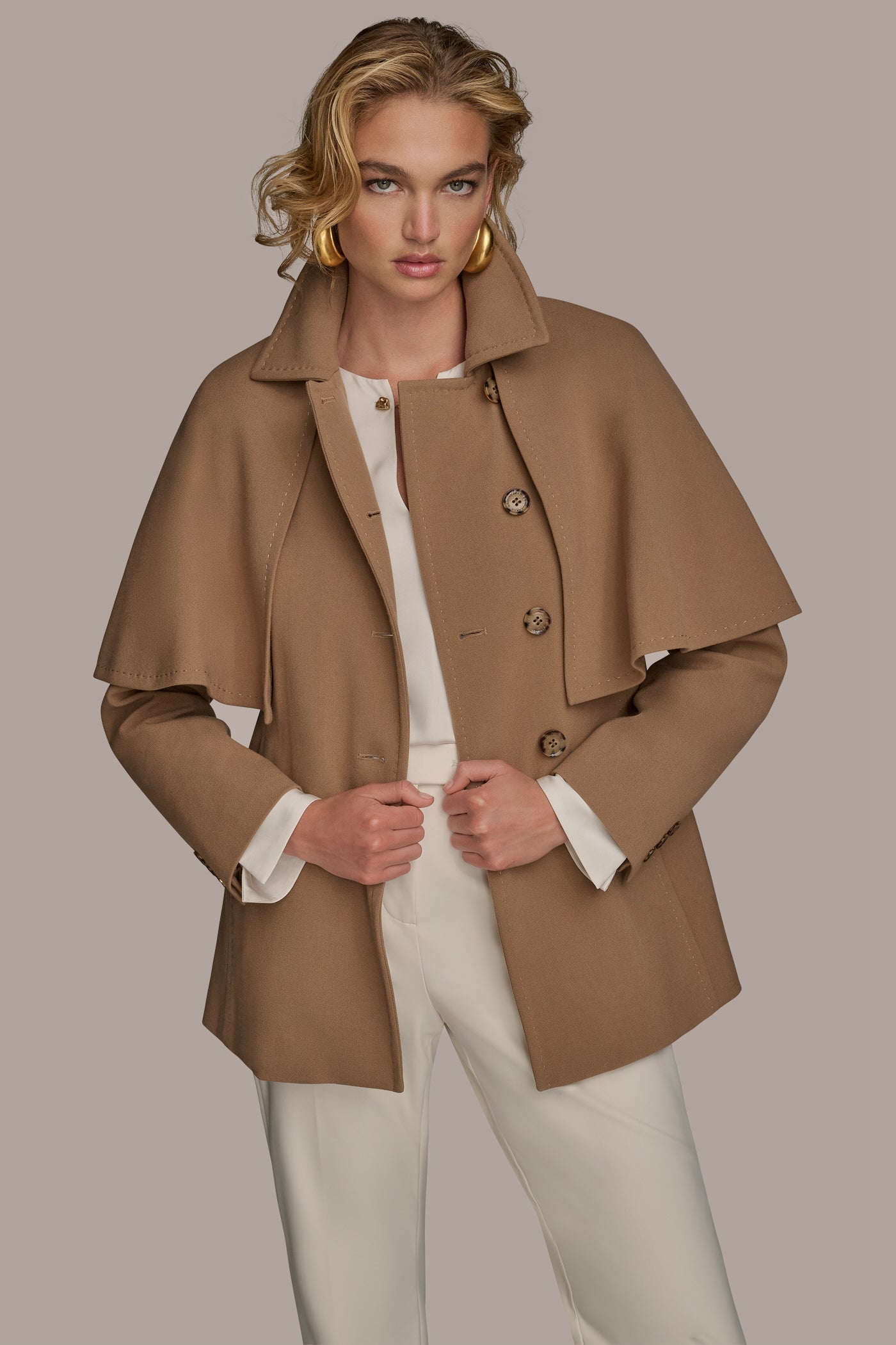 CAMEL WATER REPELLENT CREPE CAPELET Donna Karan