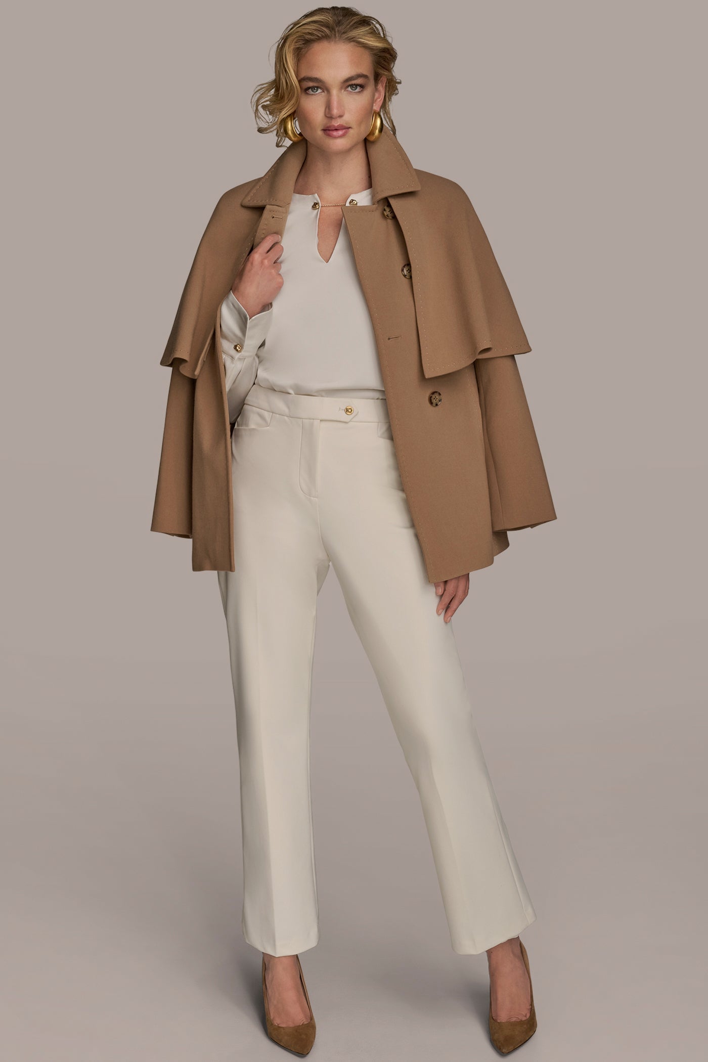 CAMEL WATER REPELLENT CREPE CAPELET Donna Karan