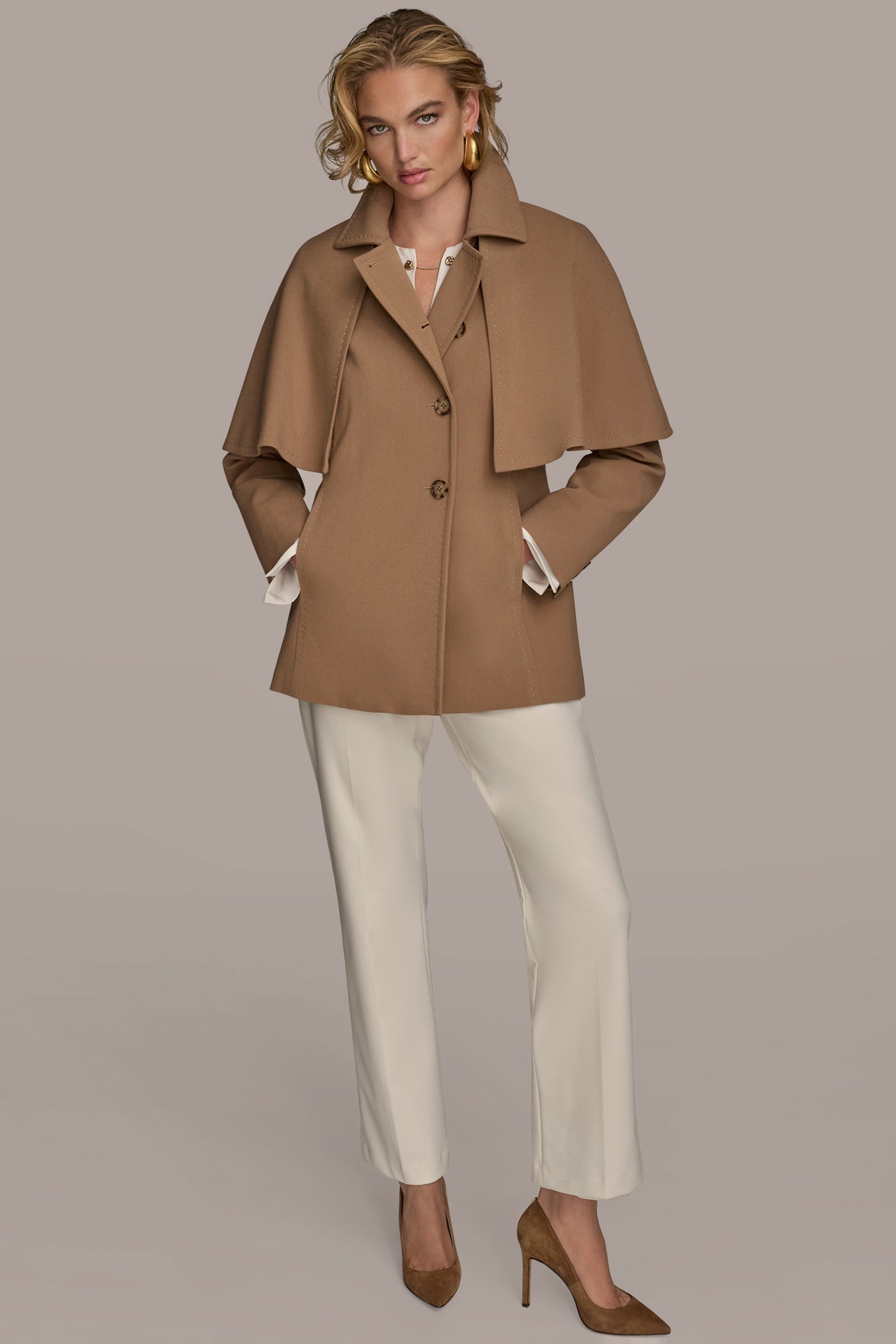 CAMEL WATER REPELLENT CREPE CAPELET Donna Karan
