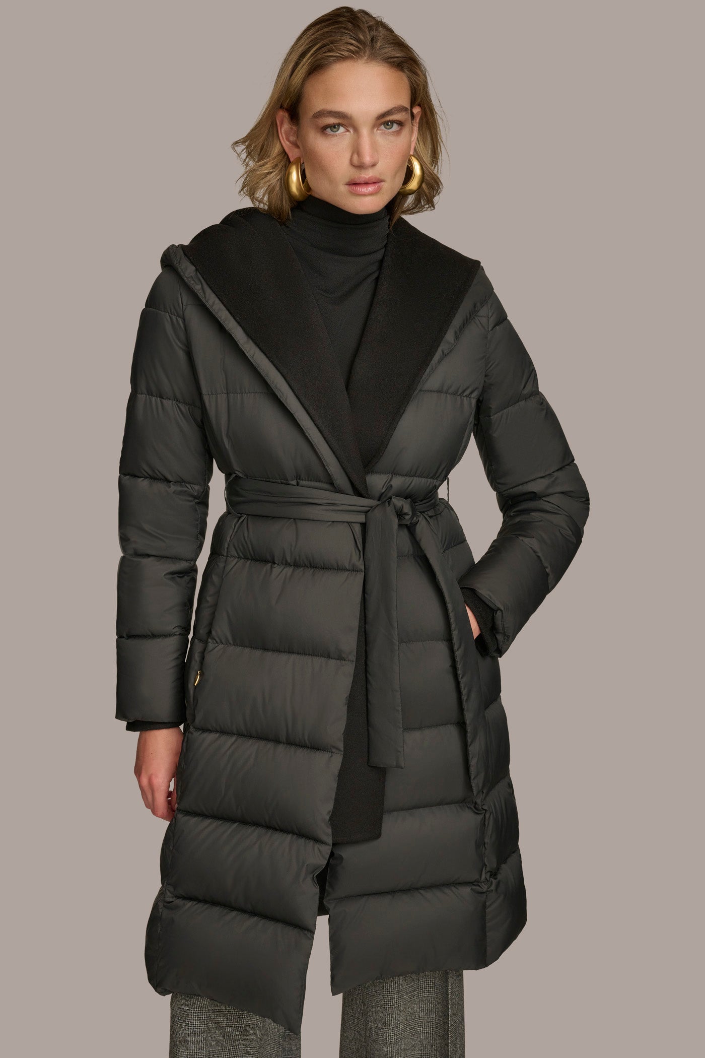 Black TIE WAIST PUFFER Donna Karan