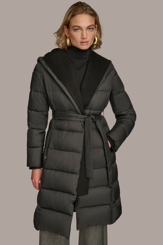 Black TIE WAIST PUFFER Donna Karan