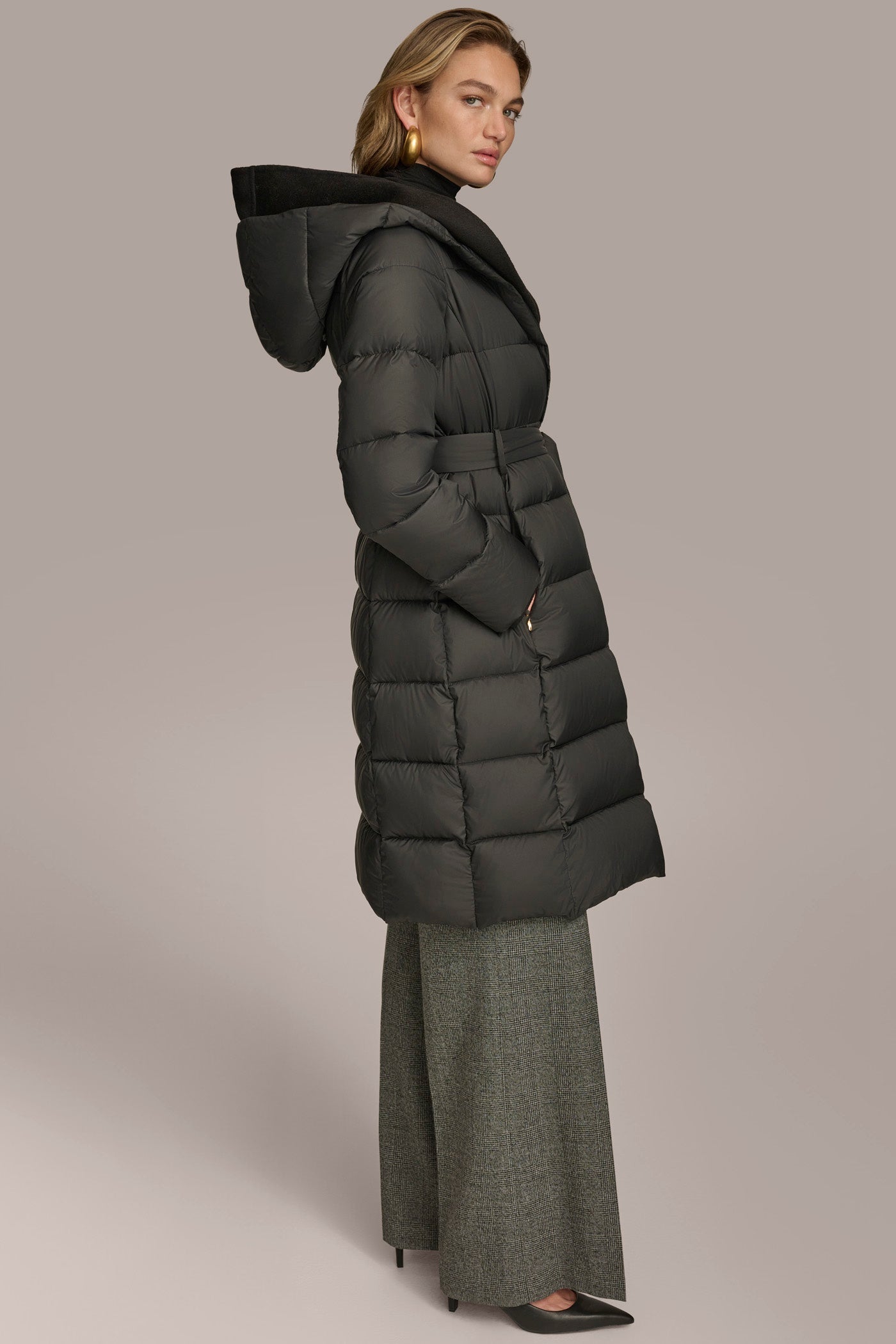 Black TIE WAIST PUFFER Donna Karan