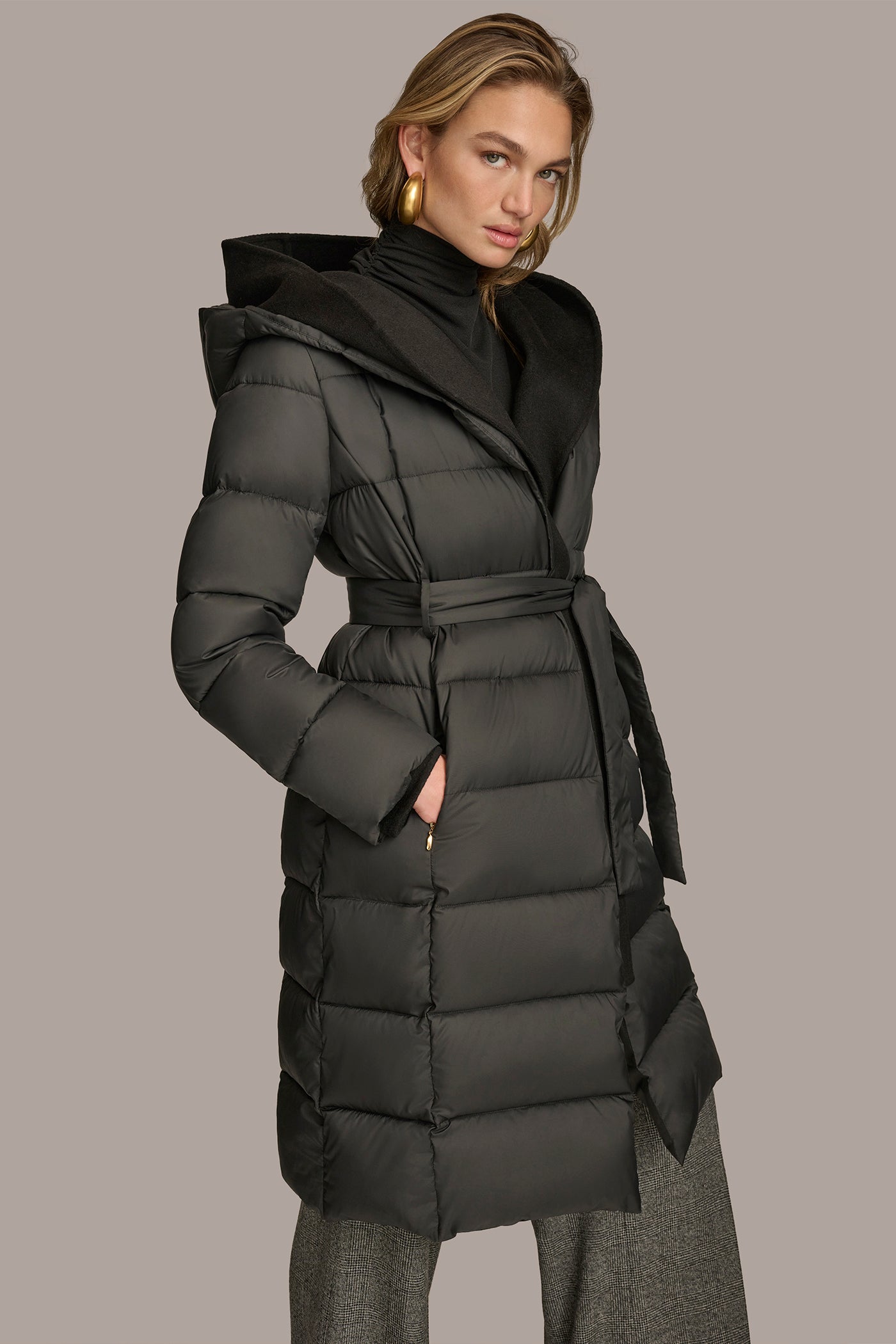 Black TIE WAIST PUFFER Donna Karan
