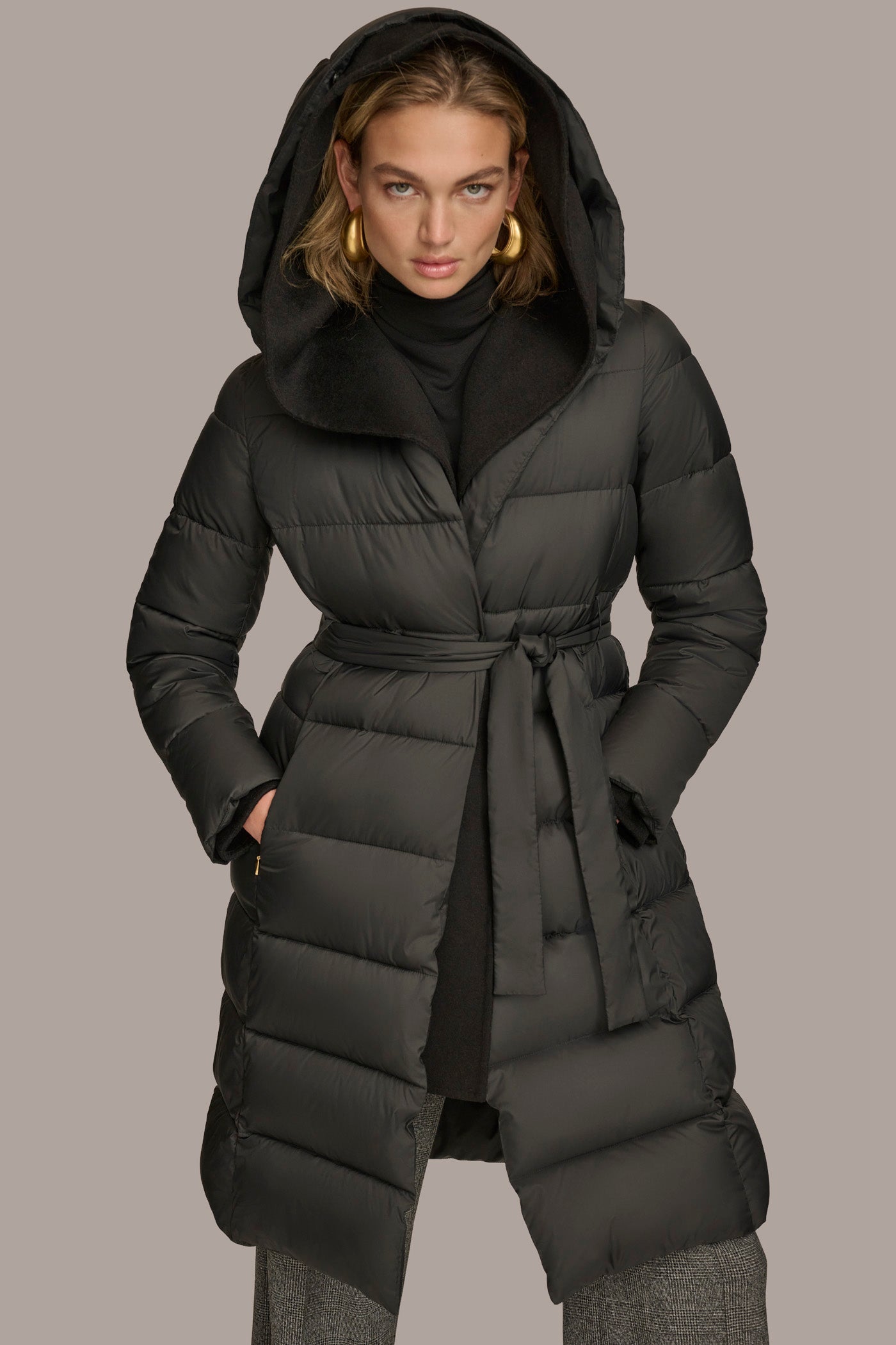 Black TIE WAIST PUFFER Donna Karan