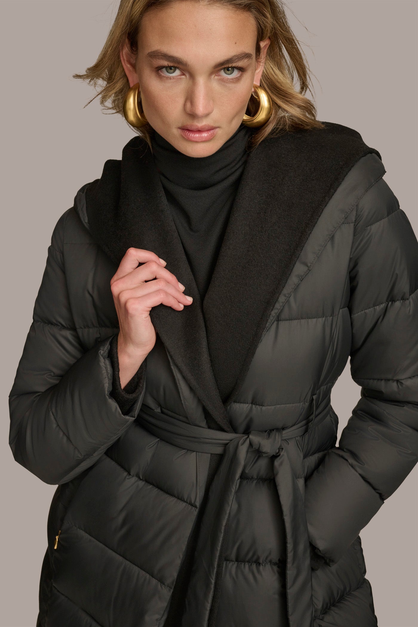 Black TIE WAIST PUFFER Donna Karan