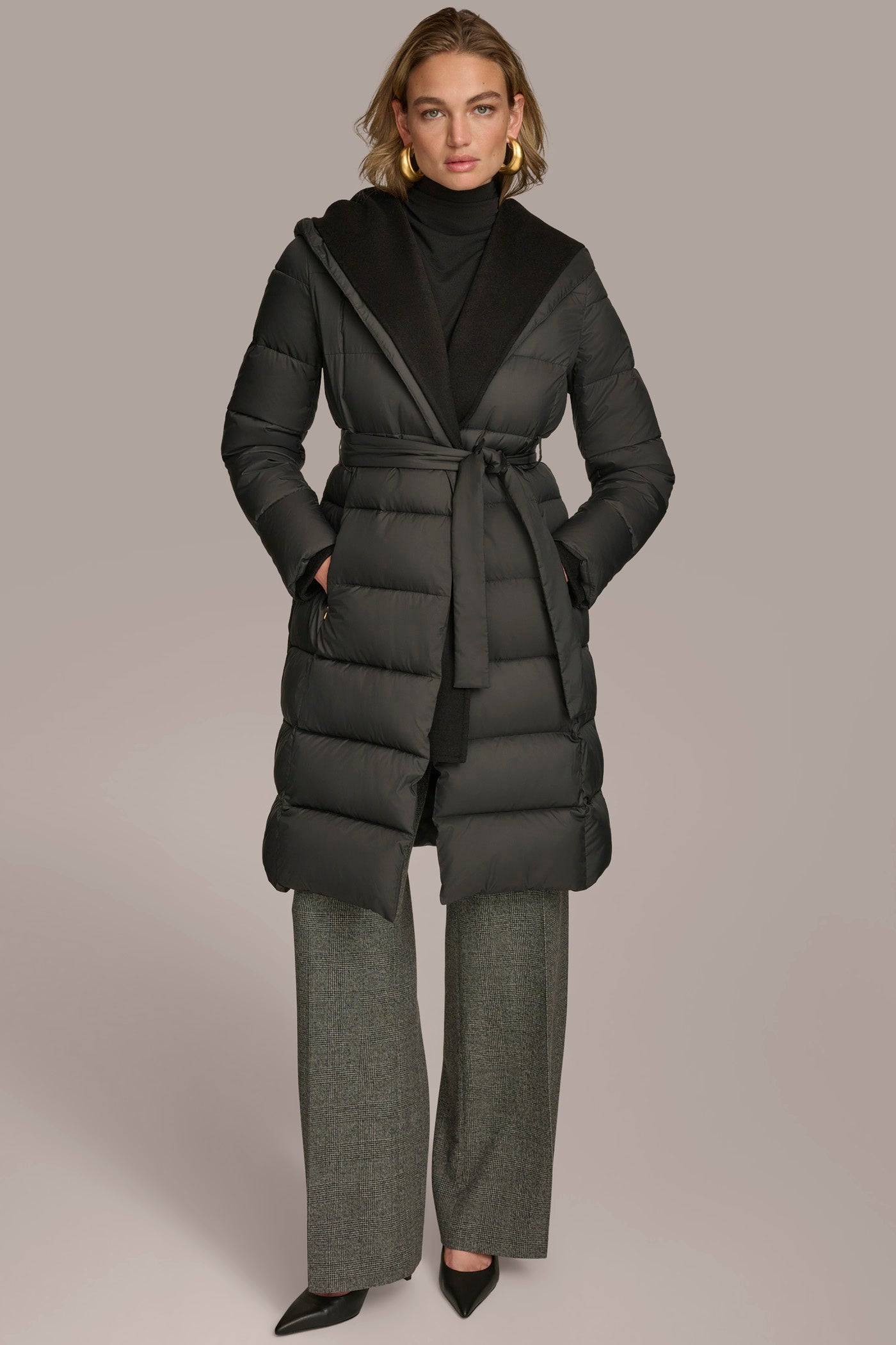 Black TIE WAIST PUFFER Donna Karan