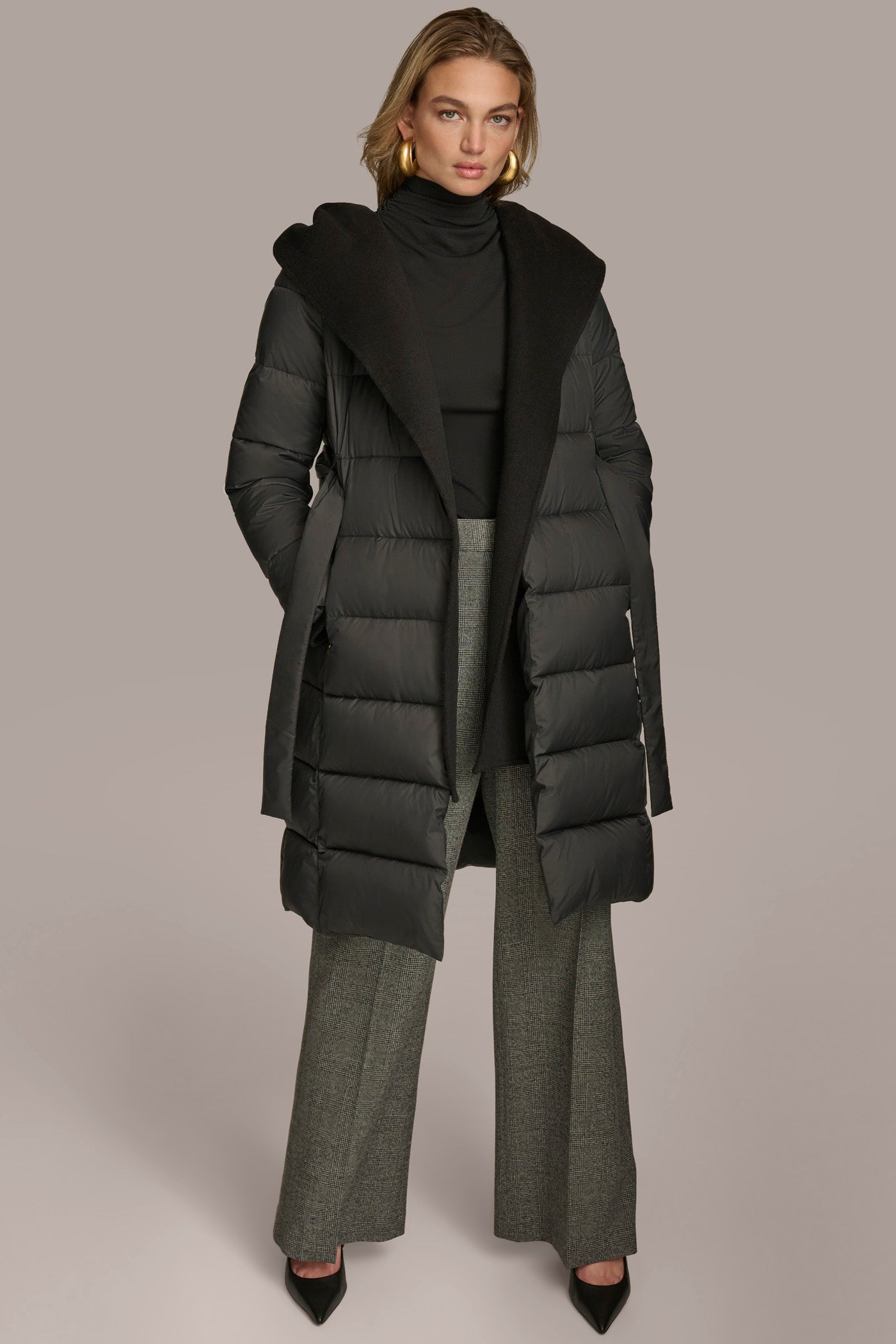 Black TIE WAIST PUFFER Donna Karan