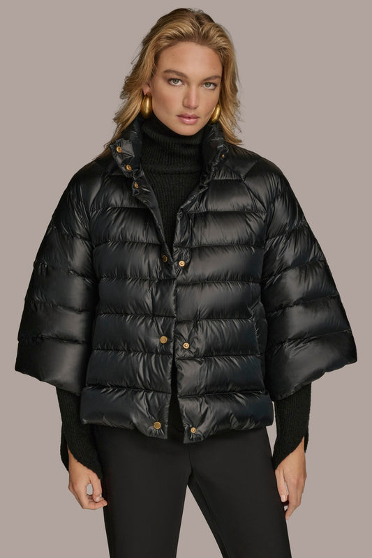 PEARLIZED BLACK PUFFER CAPE Donna Karan