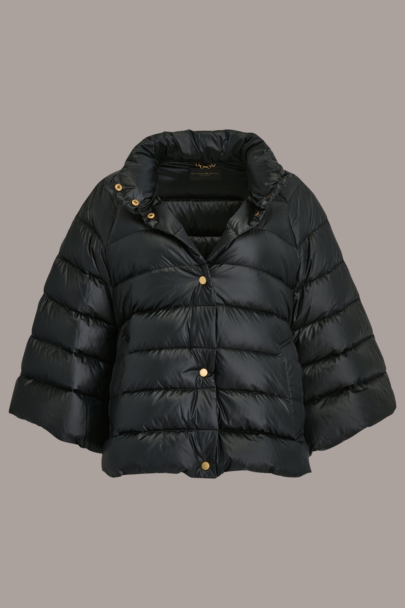 PEARLIZED BLACK PUFFER CAPE Donna Karan