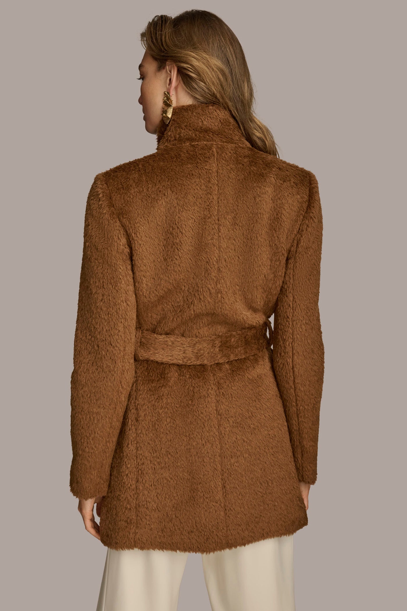 TOBACCO Belted Wool Wrap Coat Donna Karan