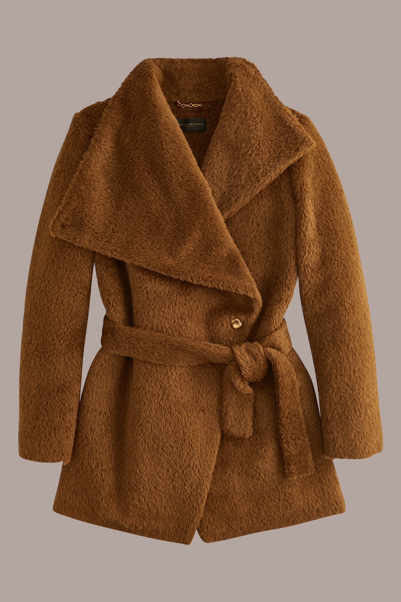 TOBACCO Belted Wool Wrap Coat Donna Karan