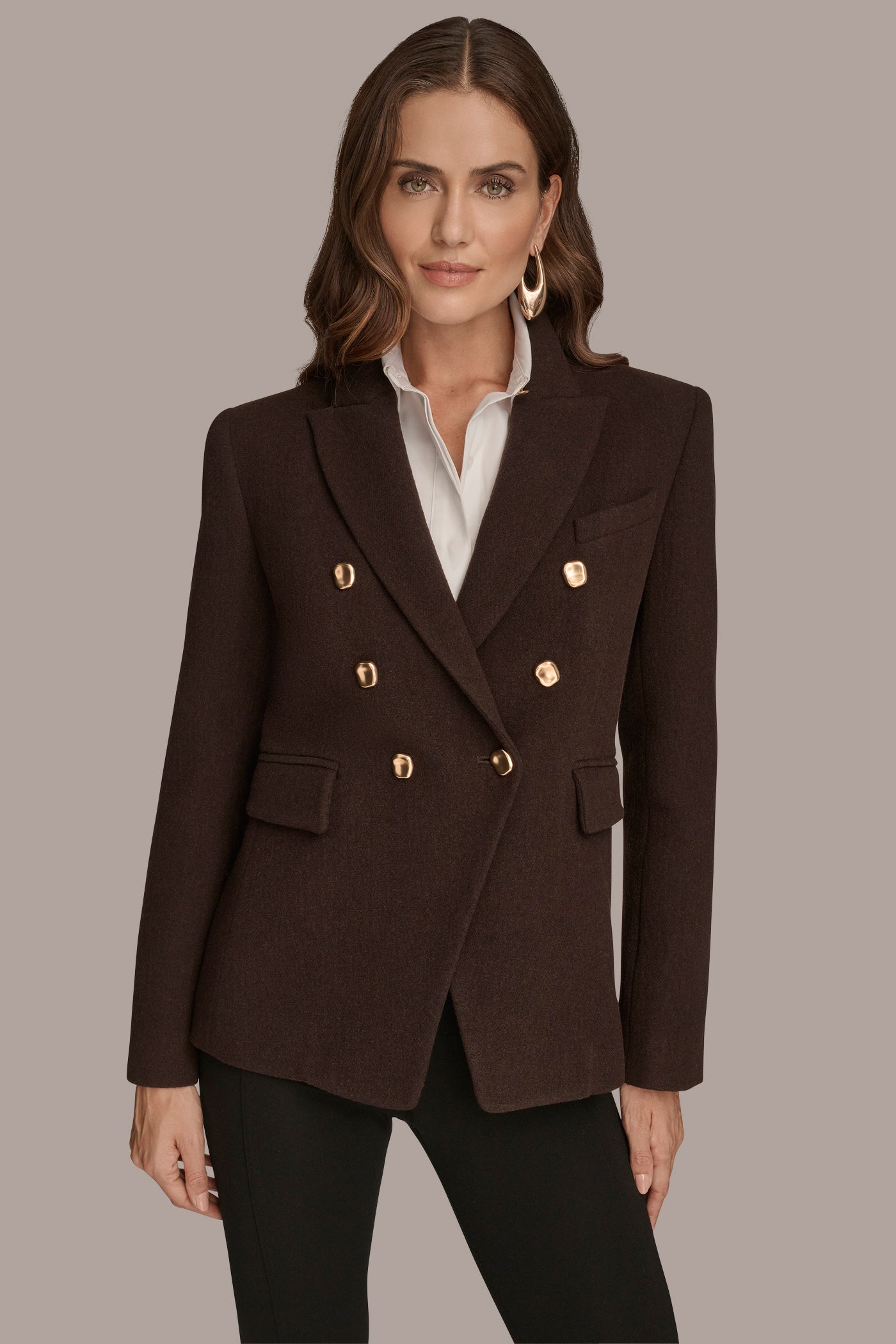 CHOCOLATE WOOL BLAZER JACKET Donna Karan