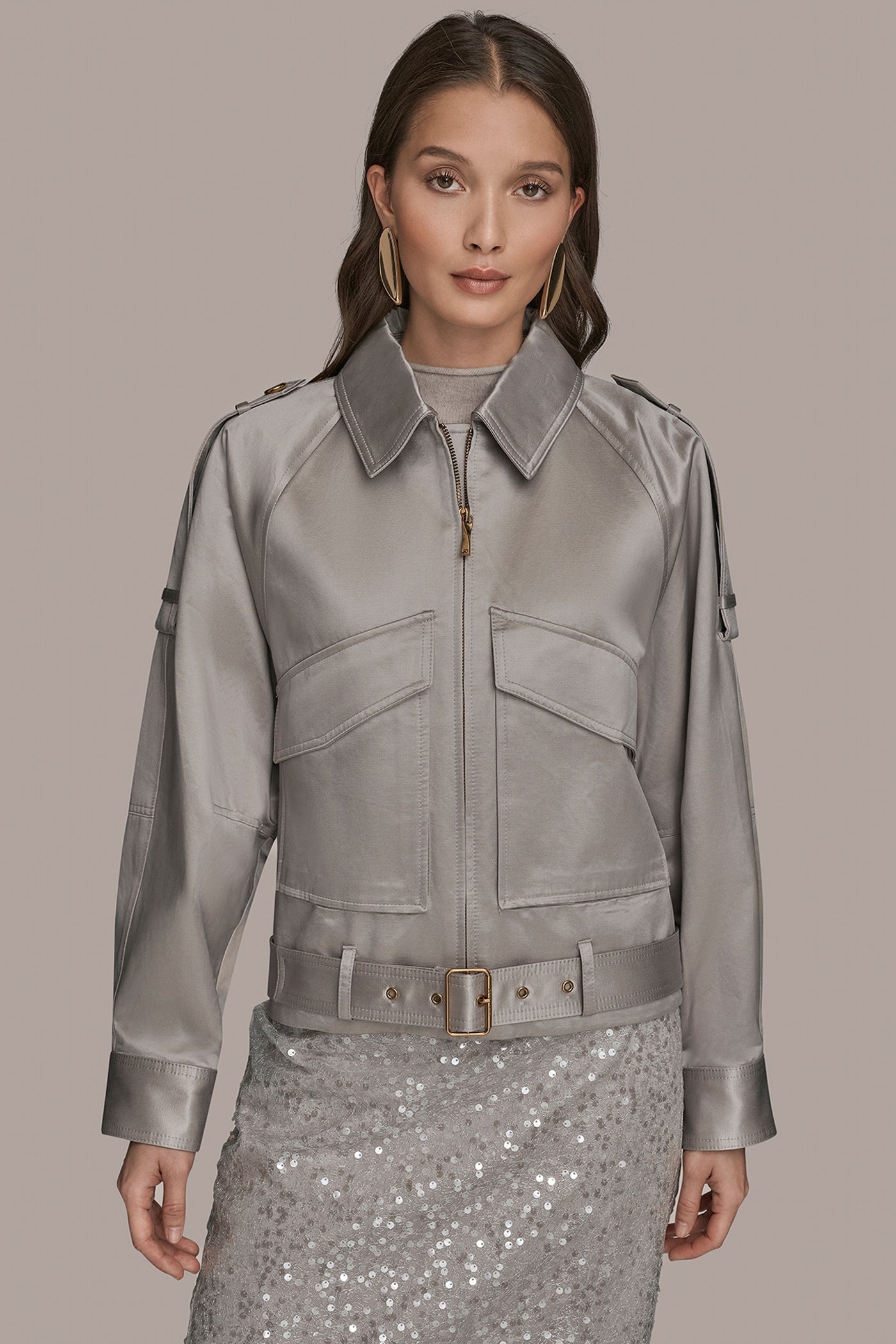 VAPOR COTTON-BLEND SATIN BIKER JACKET Donna Karan