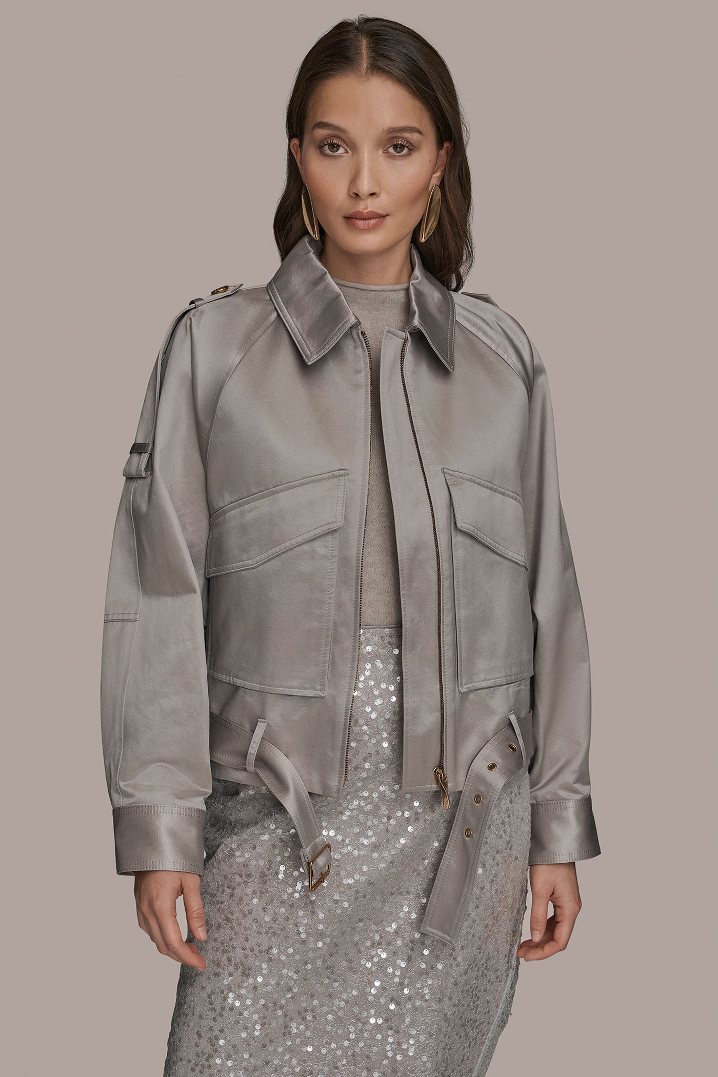 VAPOR COTTON-BLEND SATIN BIKER JACKET Donna Karan