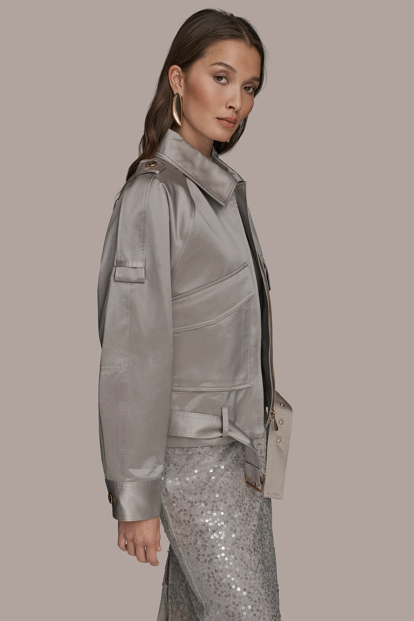 VAPOR COTTON-BLEND SATIN BIKER JACKET Donna Karan
