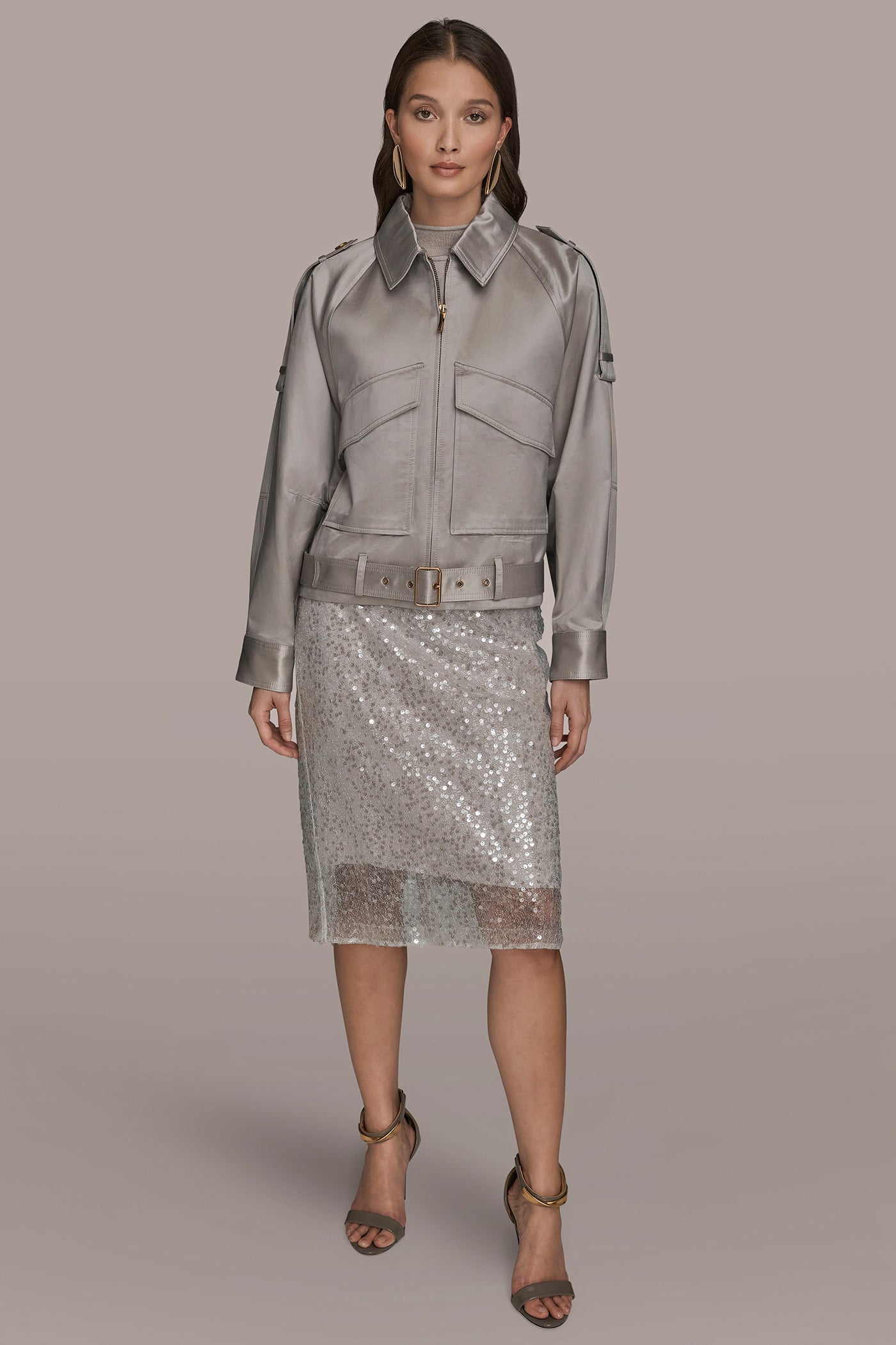 VAPOR COTTON-BLEND SATIN BIKER JACKET Donna Karan