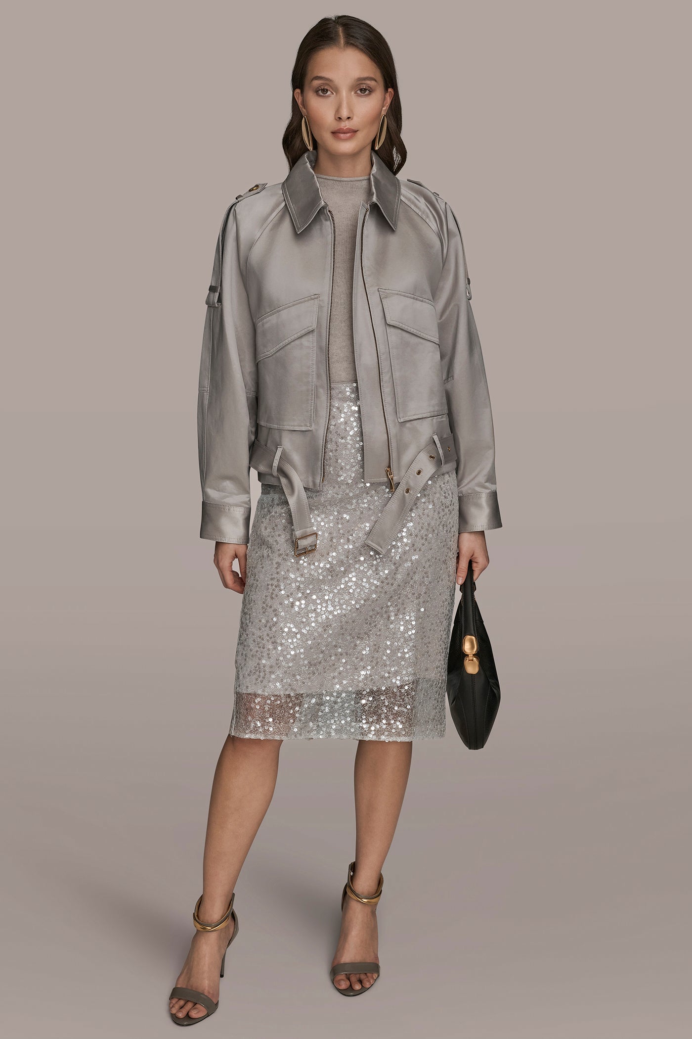 VAPOR COTTON-BLEND SATIN BIKER JACKET Donna Karan
