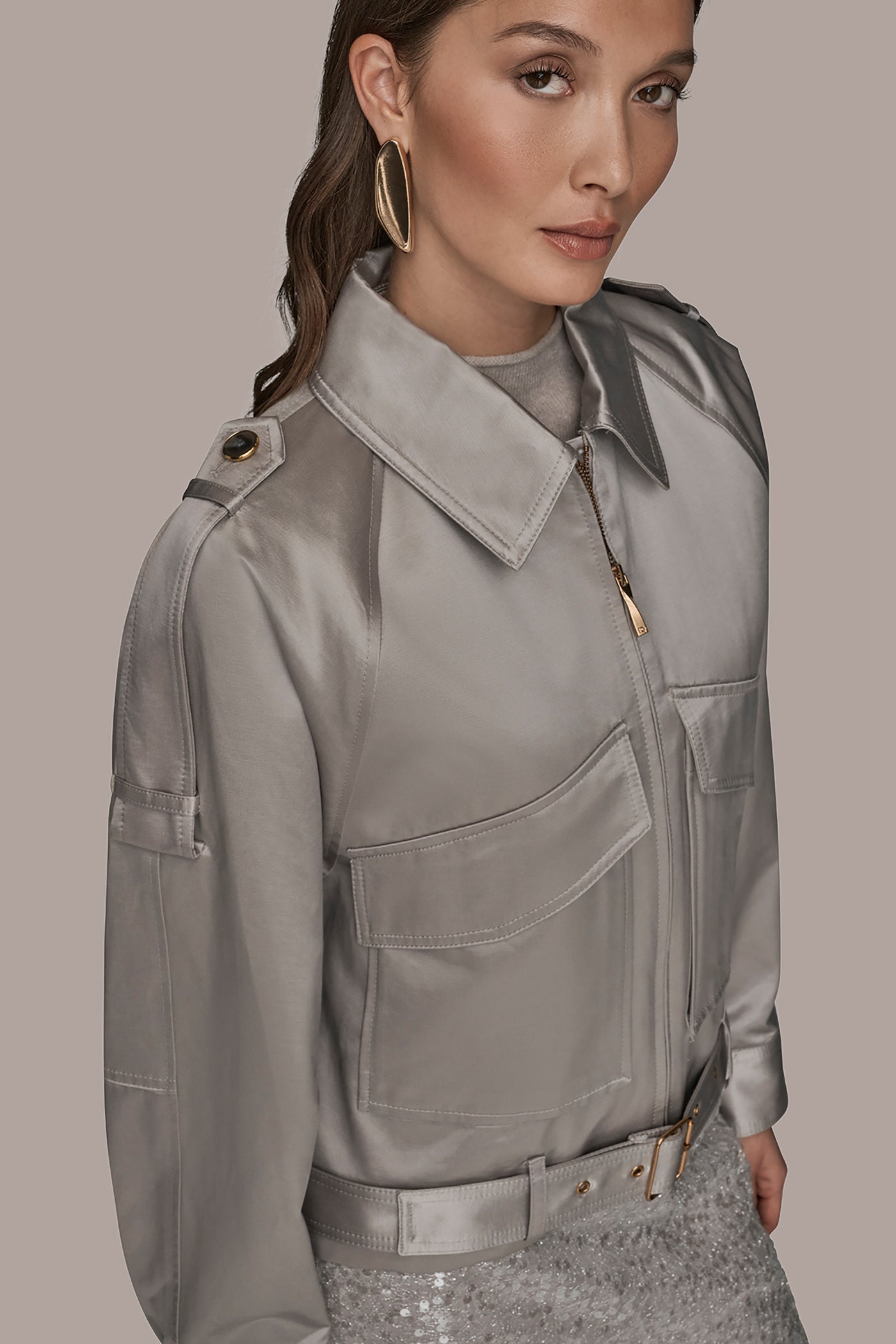 VAPOR COTTON-BLEND SATIN BIKER JACKET Donna Karan
