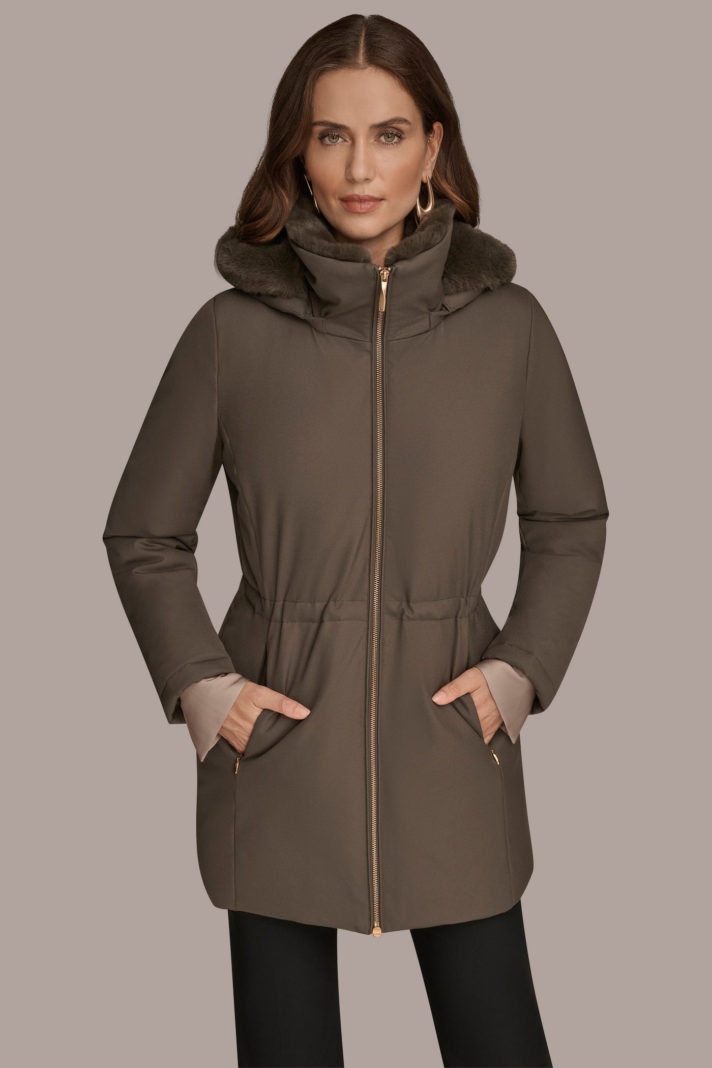 Hickory FAUX FUR LINED PUFFER Donna Karan