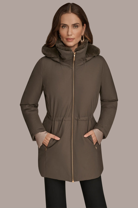 Hickory FAUX FUR LINED PUFFER Donna Karan