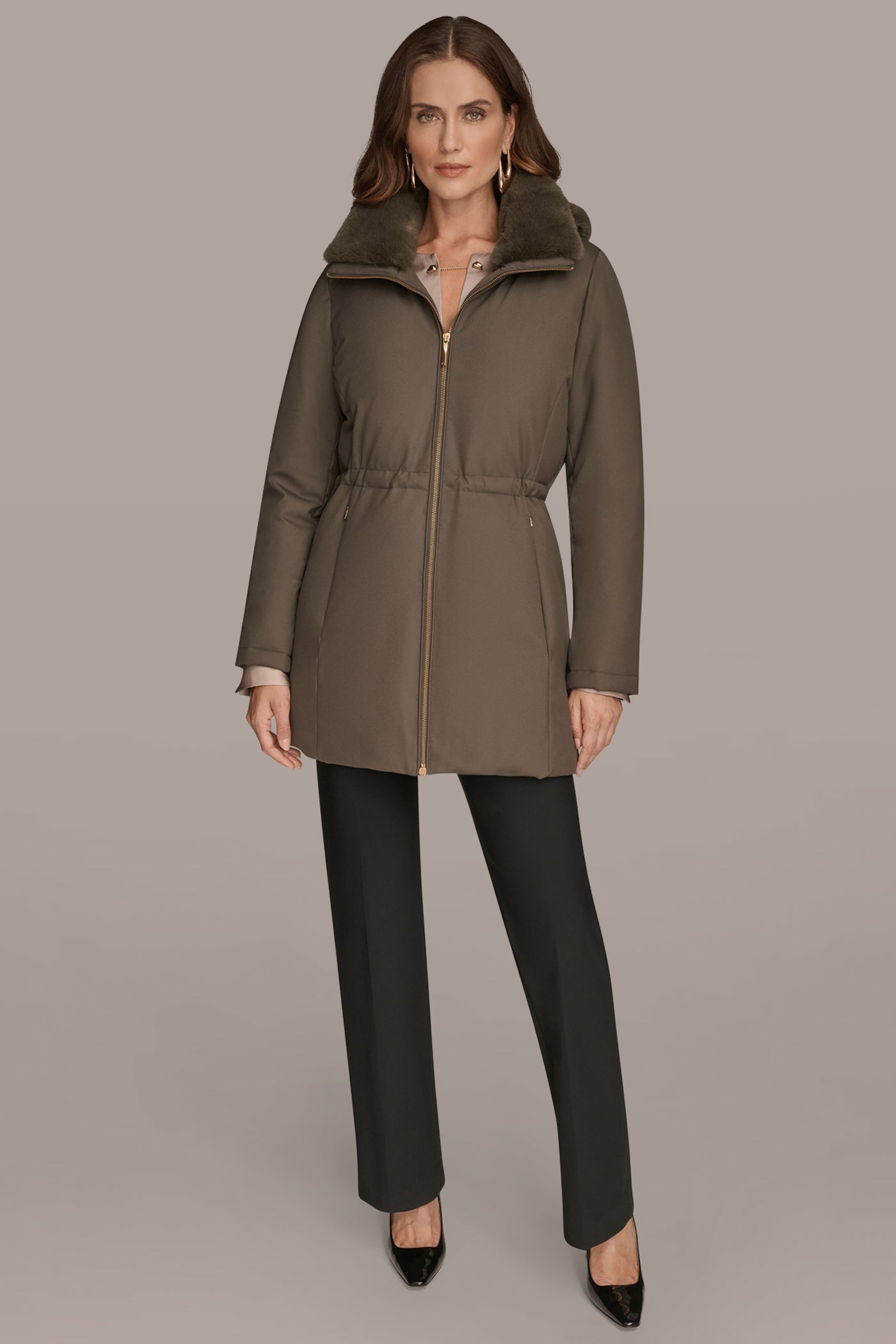 Hickory FAUX FUR LINED PUFFER Donna Karan