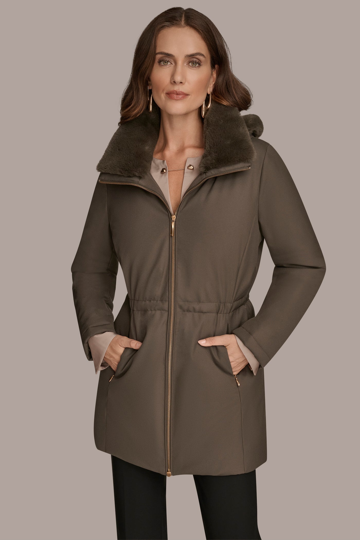 Hickory FAUX FUR LINED PUFFER Donna Karan