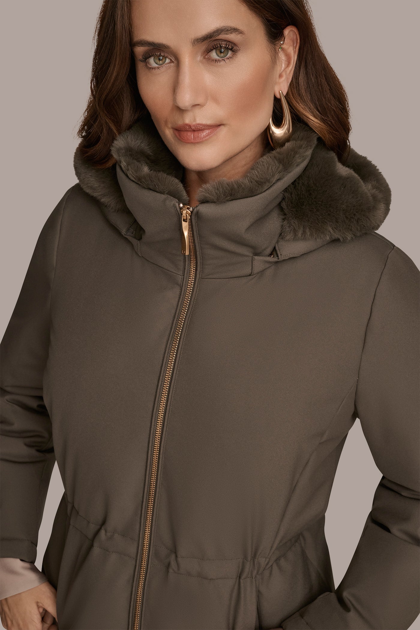 Hickory FAUX FUR LINED PUFFER Donna Karan