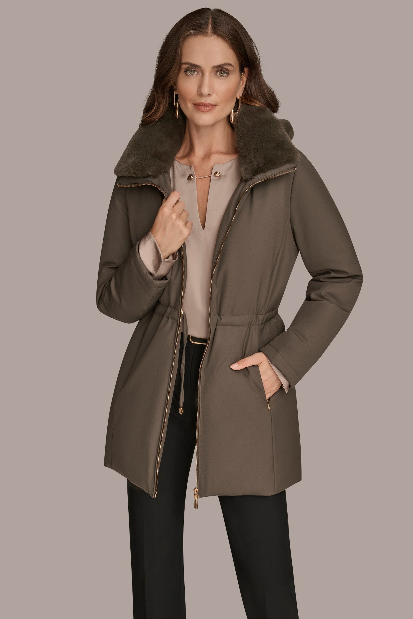 Hickory FAUX FUR LINED PUFFER Donna Karan