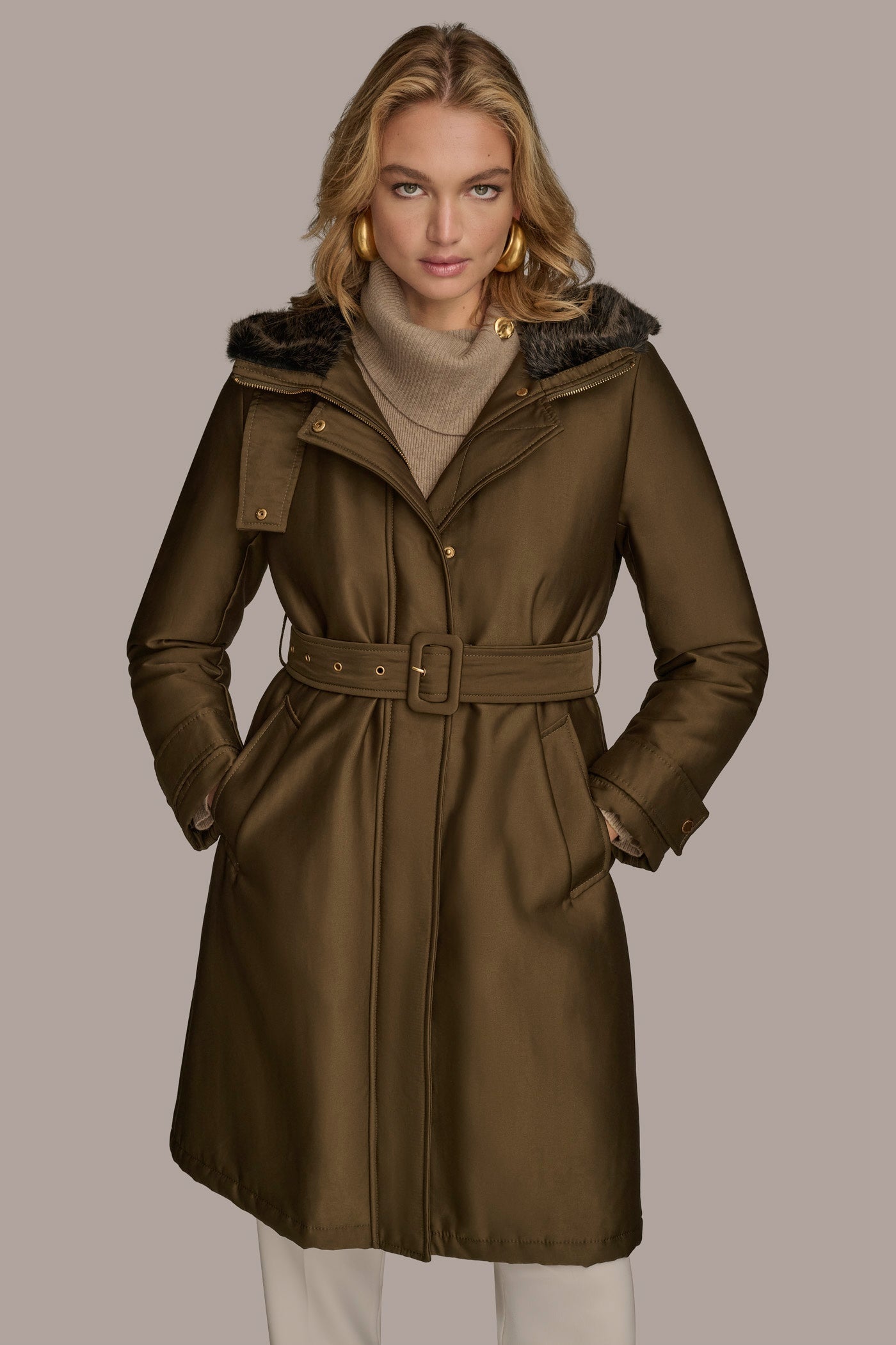 Beech FAUX FUR TRIM LINED RAIN COAT Donna Karan