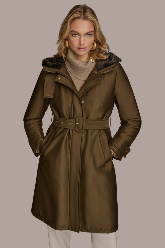 Beech FAUX FUR TRIM LINED RAIN COAT Donna Karan