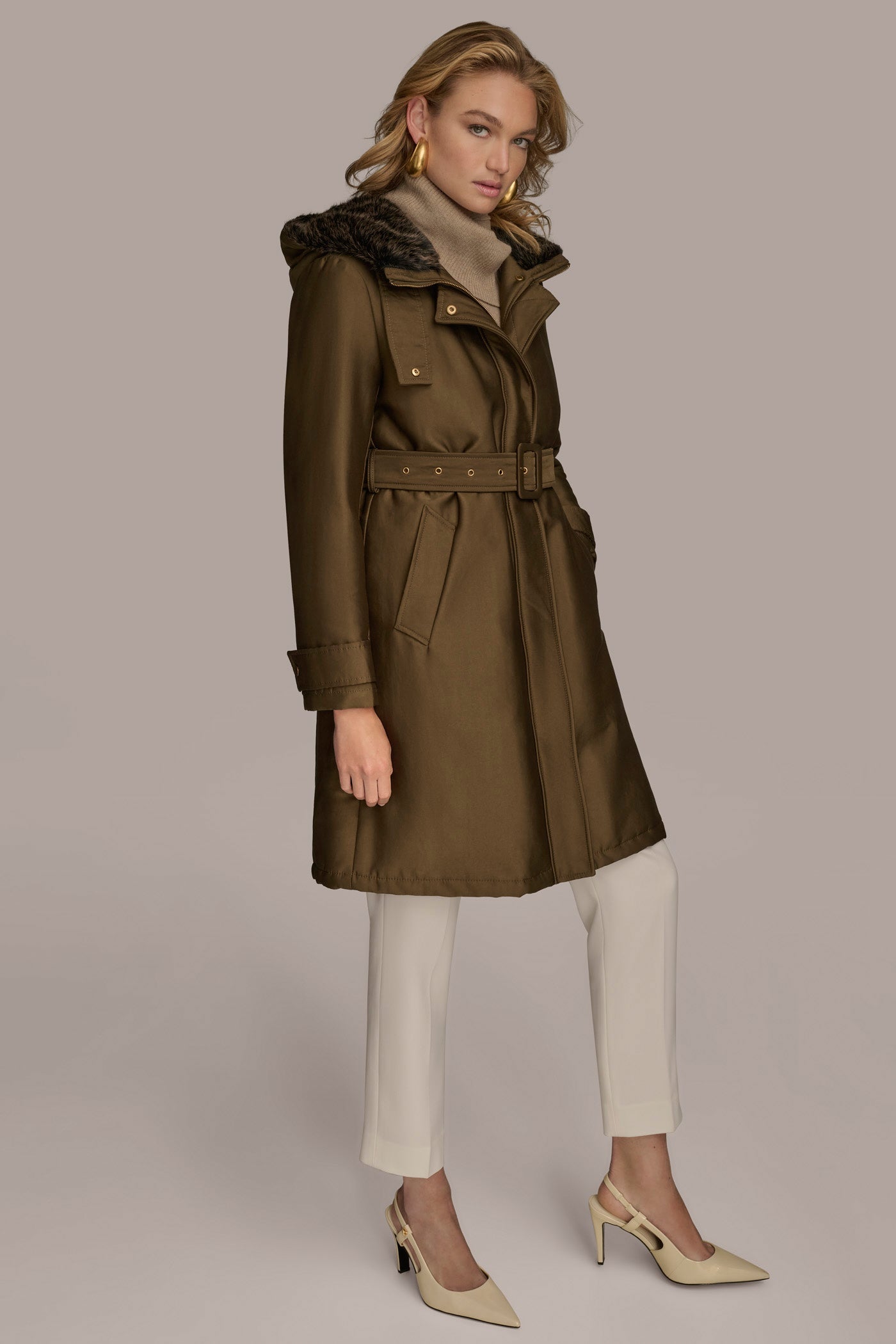Beech FAUX FUR TRIM LINED RAIN COAT Donna Karan