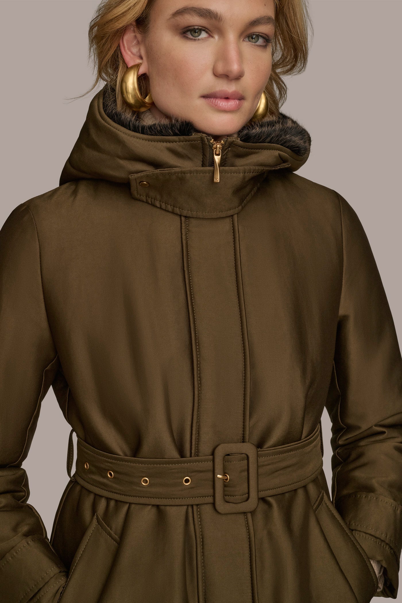 Beech FAUX FUR TRIM LINED RAIN COAT Donna Karan