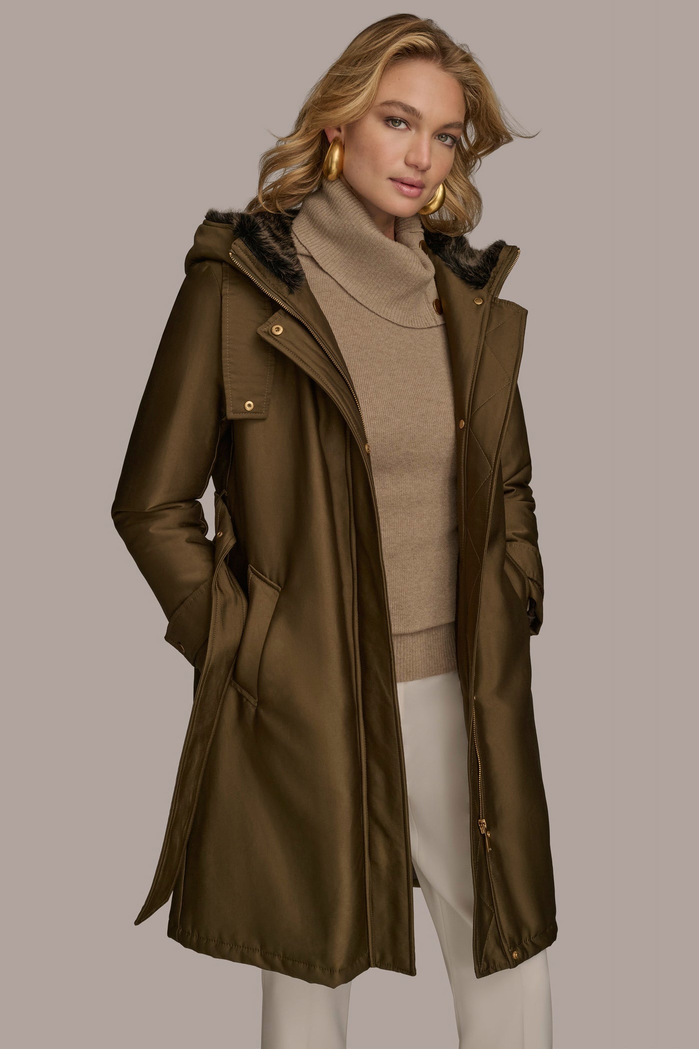 Beech FAUX FUR TRIM LINED RAIN COAT Donna Karan