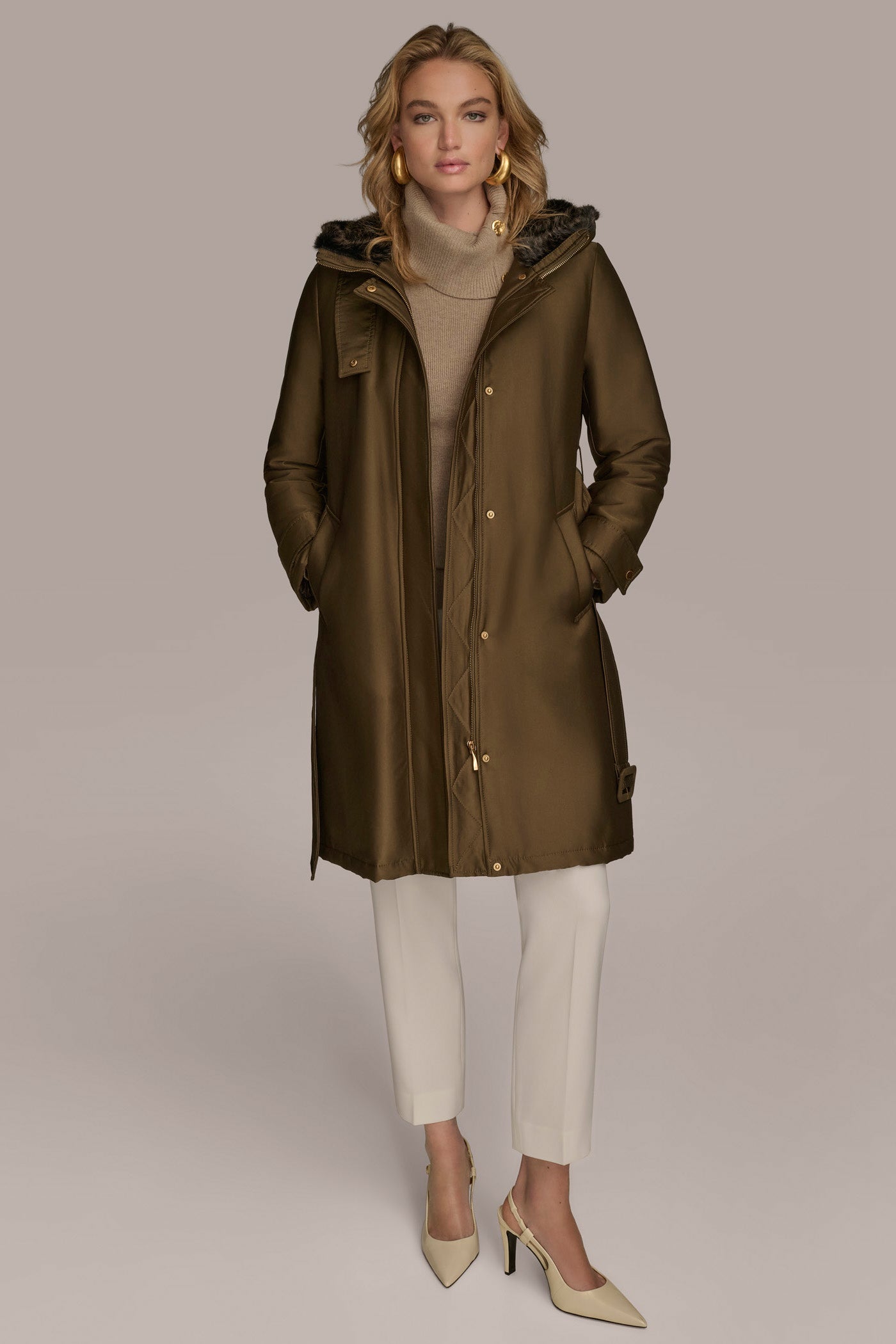 Beech FAUX FUR TRIM LINED RAIN COAT Donna Karan