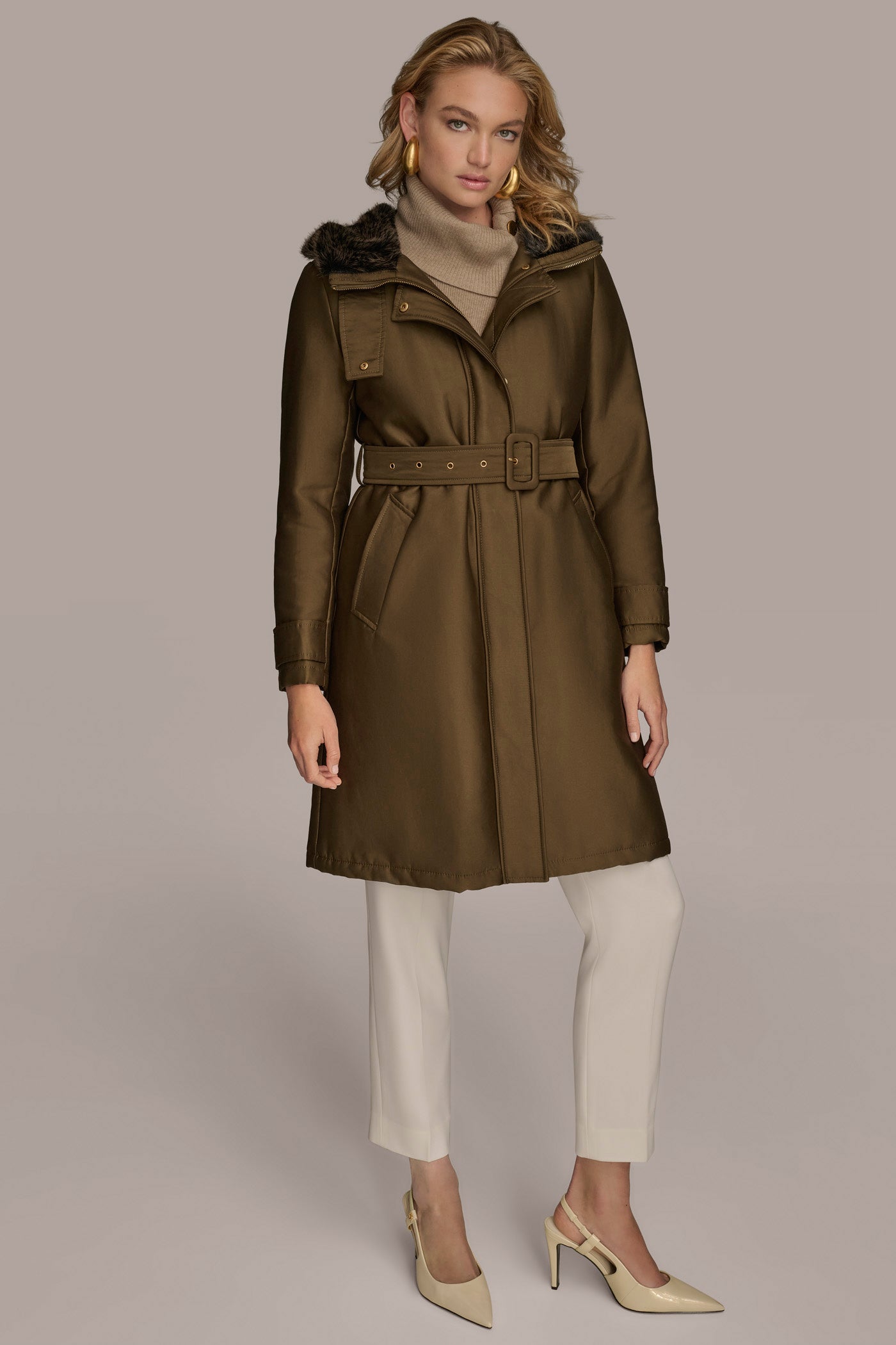 Beech FAUX FUR TRIM LINED RAIN COAT Donna Karan