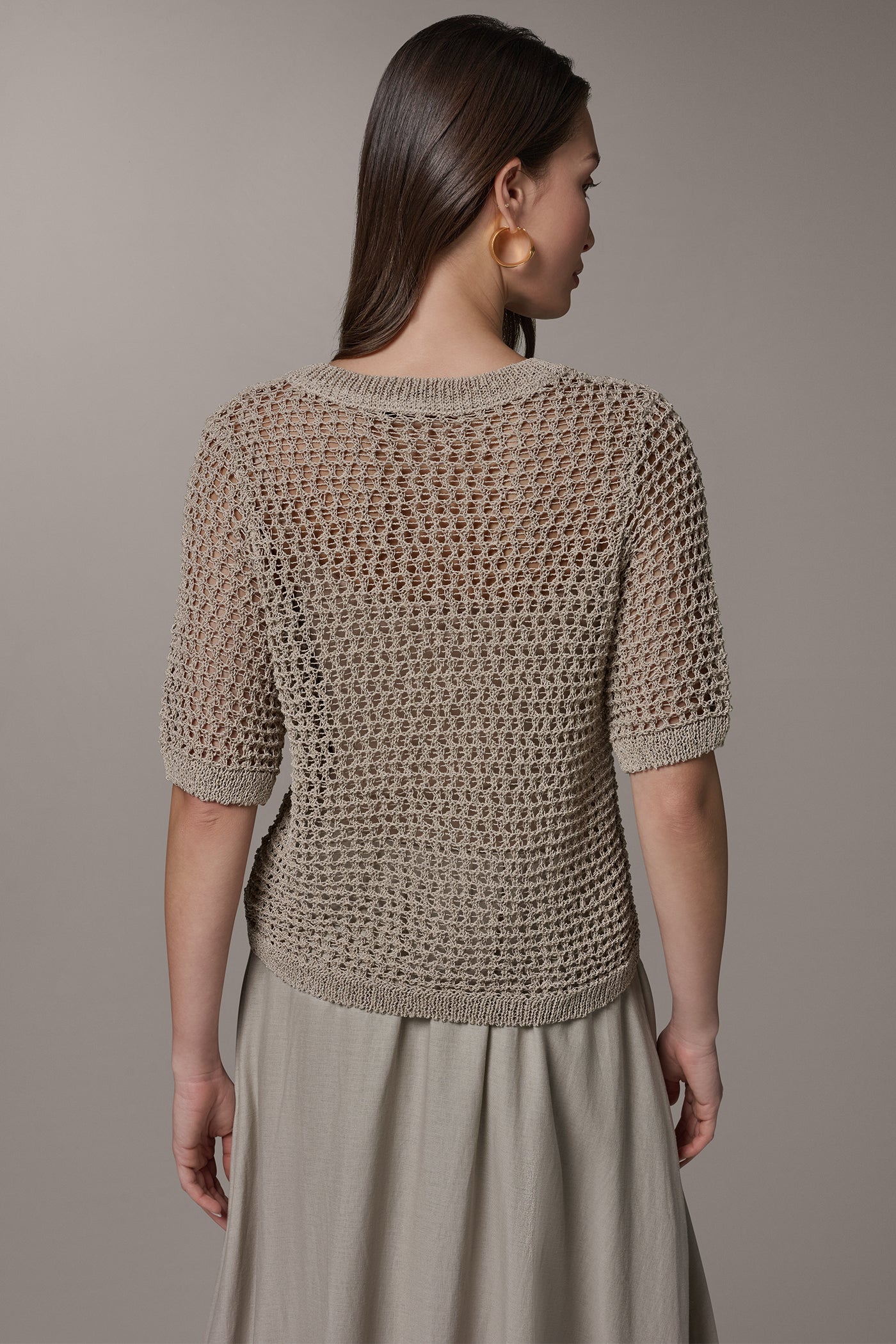 Sandstone SHORT SLEEVE OPEN STITCH SWEATER Donna Karan