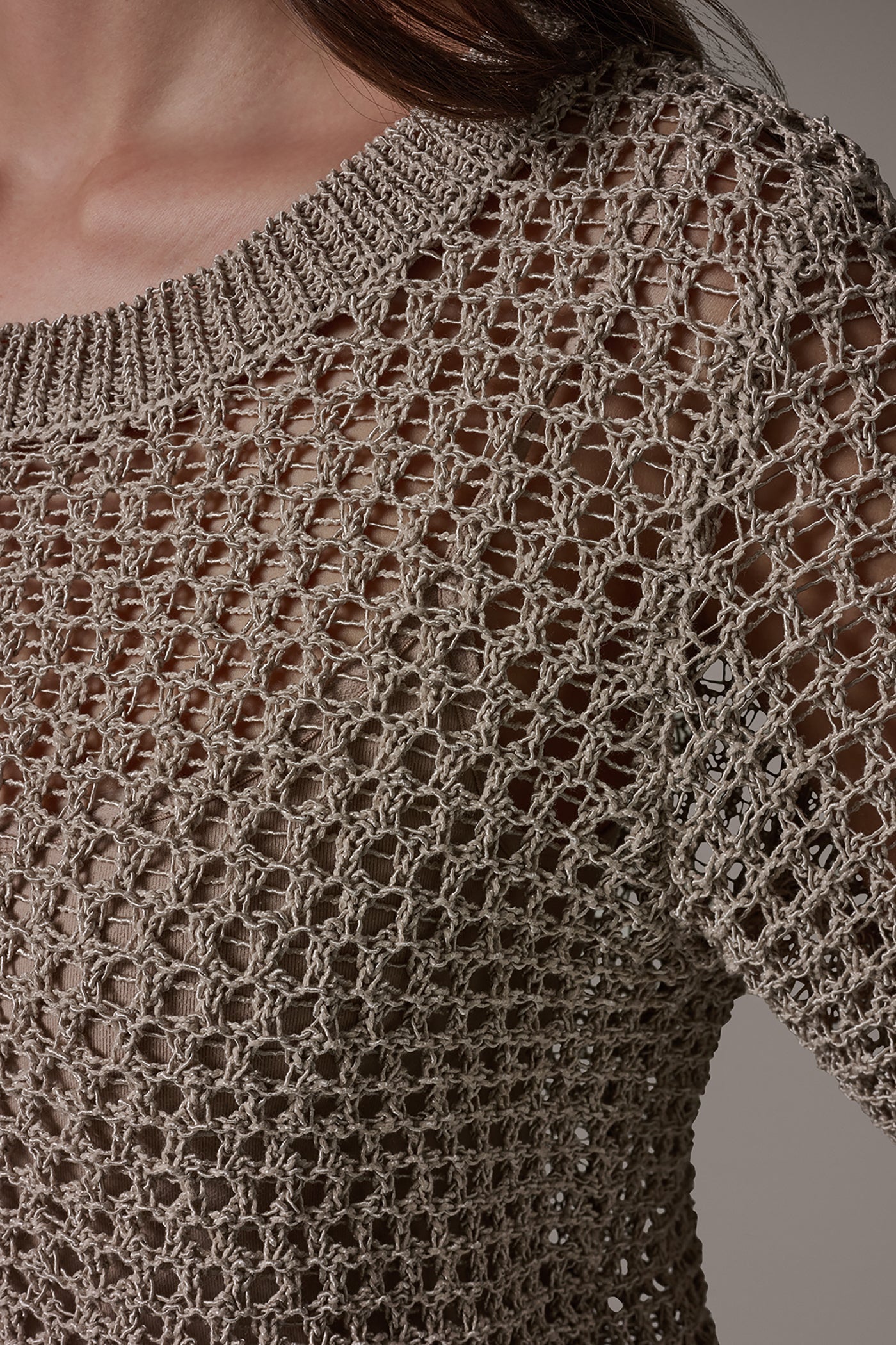 Sandstone SHORT SLEEVE OPEN STITCH SWEATER Donna Karan