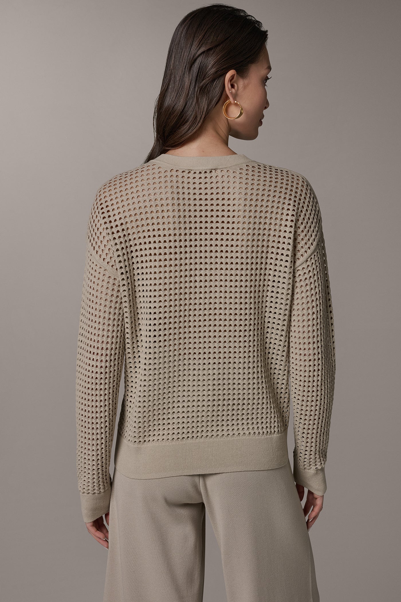 Sandstone LONG SLEEVE POINTELLE SWEATER Donna Karan