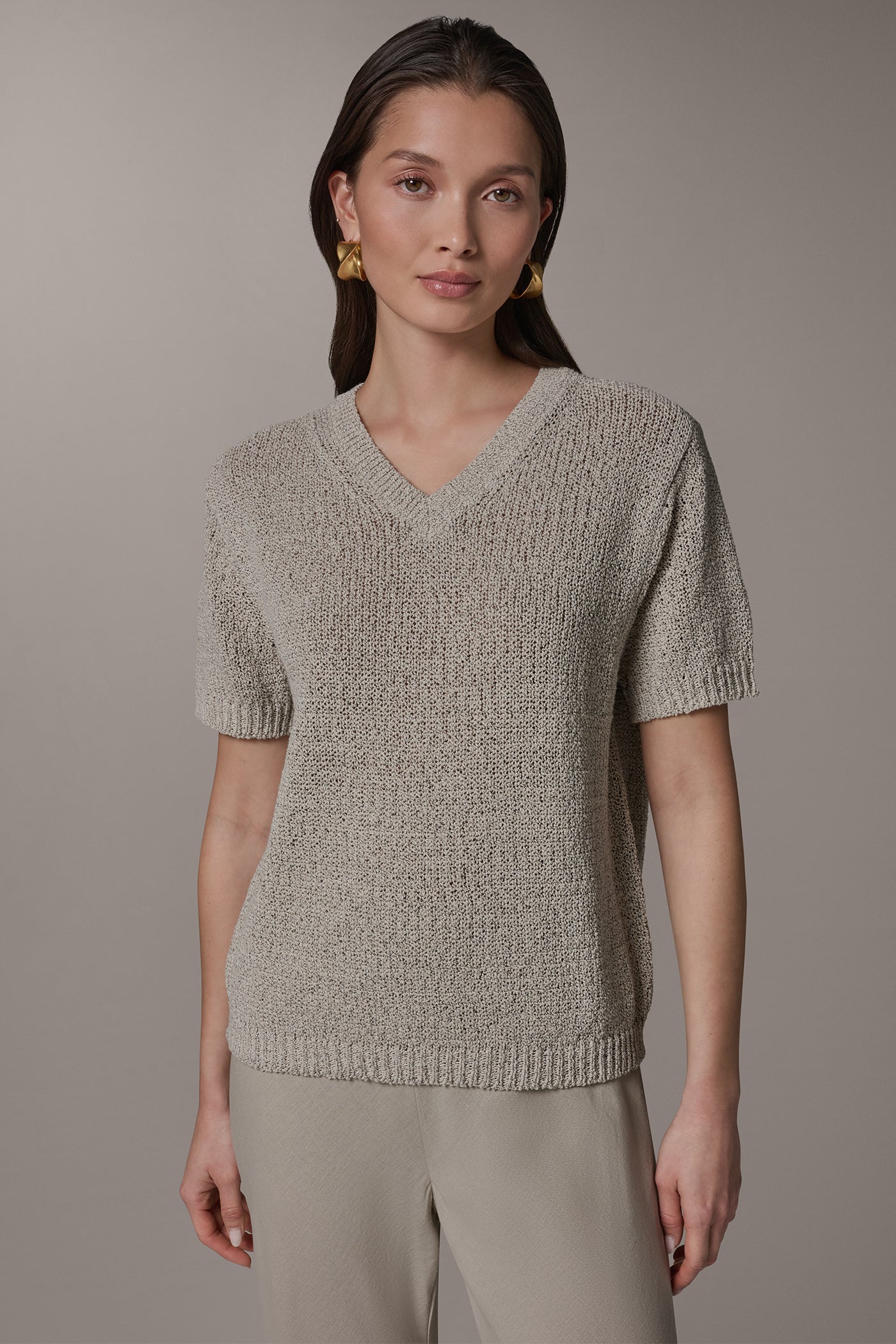 Sandstone Multi SHORT SLEEVE MÉLANGE EASY SWEATER Donna Karan