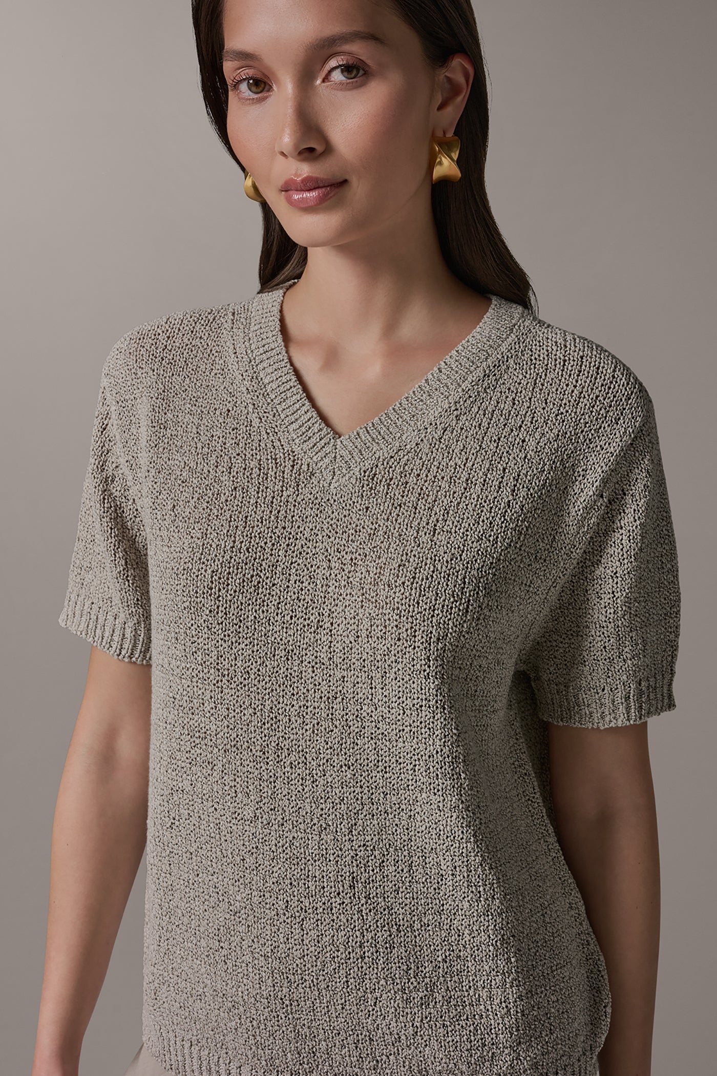 Sandstone Multi SHORT SLEEVE MÉLANGE EASY SWEATER Donna Karan
