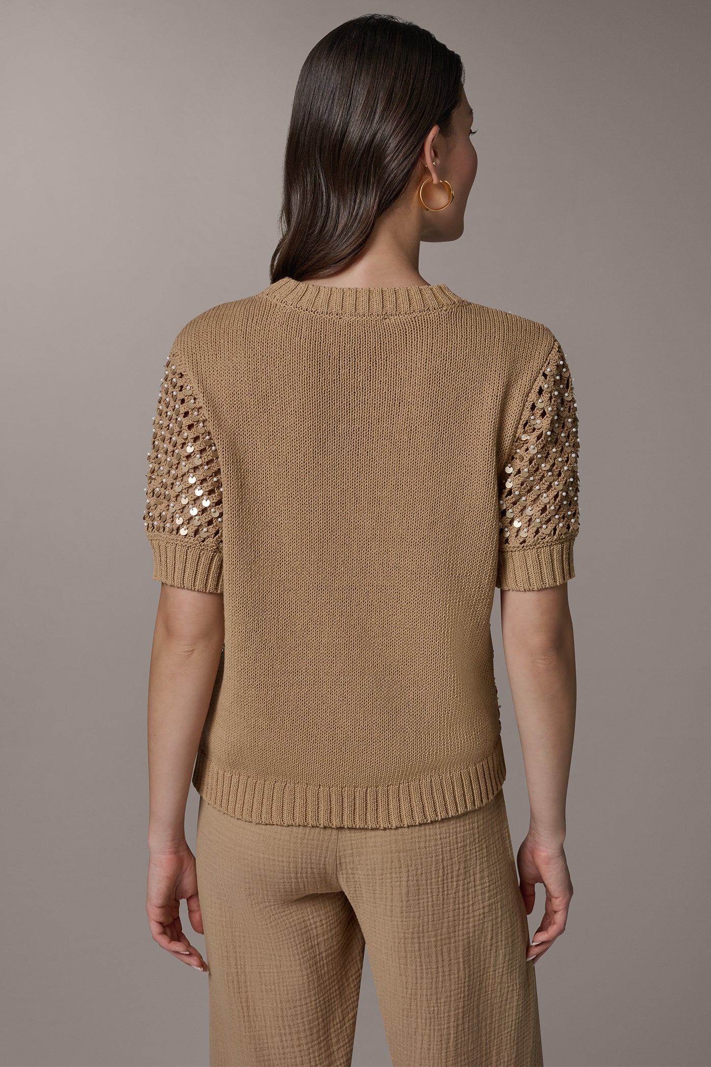 Fawn SHORT SLEEVE PEARL SEQUIN SWEATER Donna Karan