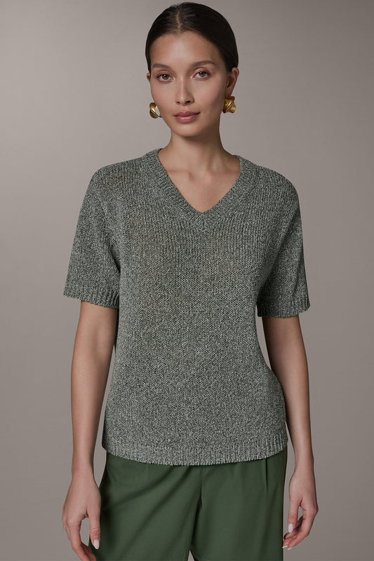 Verde Multi SHORT SLEEVE MÉLANGE EASY SWEATER Donna Karan