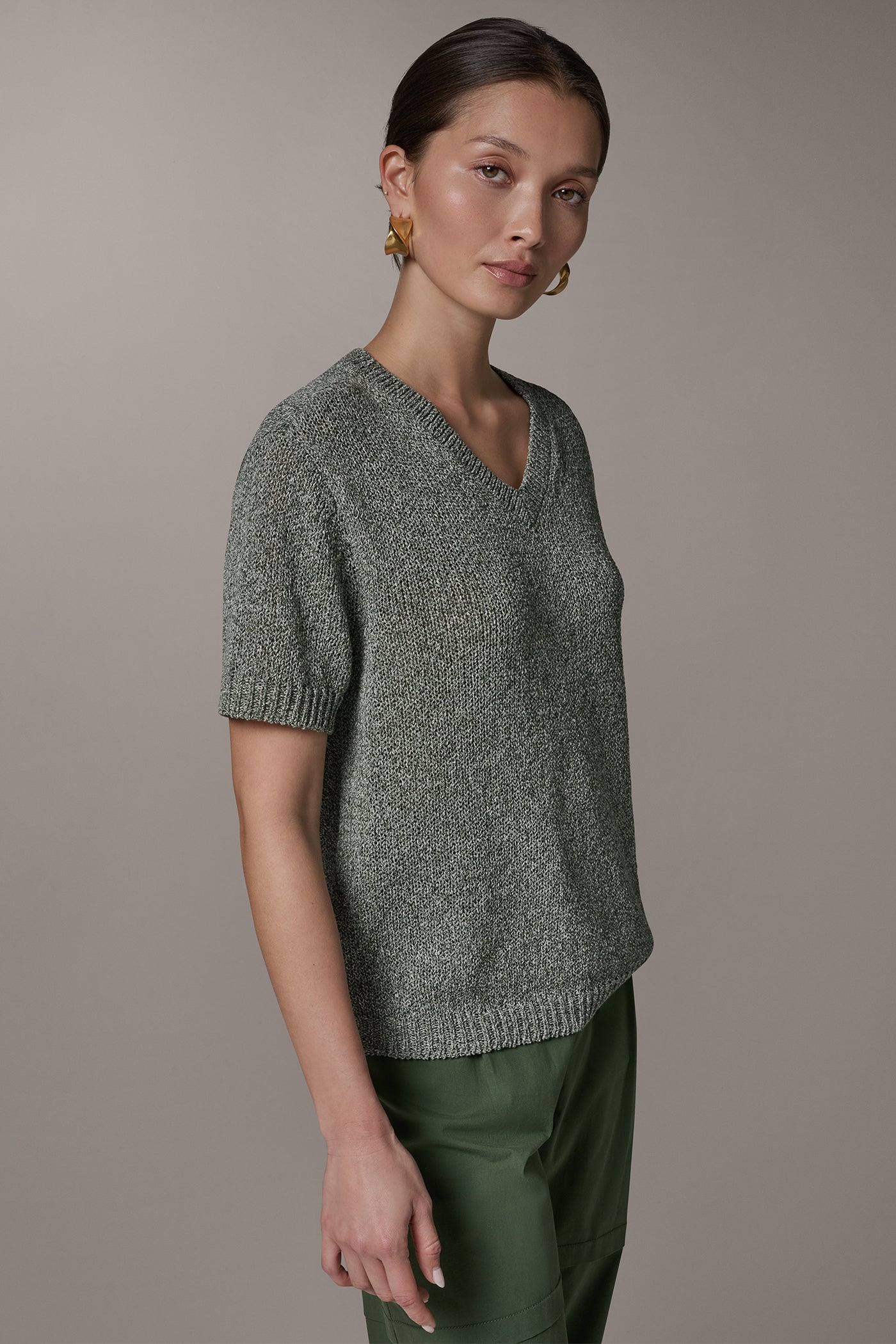 Verde Multi SHORT SLEEVE MÉLANGE EASY SWEATER Donna Karan
