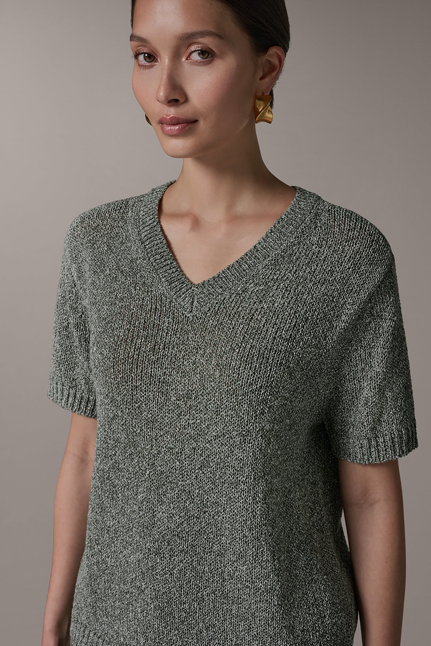 Verde Multi SHORT SLEEVE MÉLANGE EASY SWEATER Donna Karan